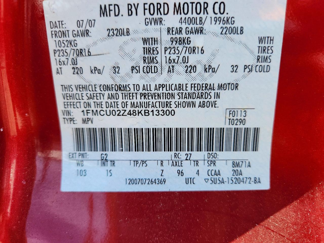 2008 Ford Escape Xls Red vin: 1FMCU02Z48KB13300