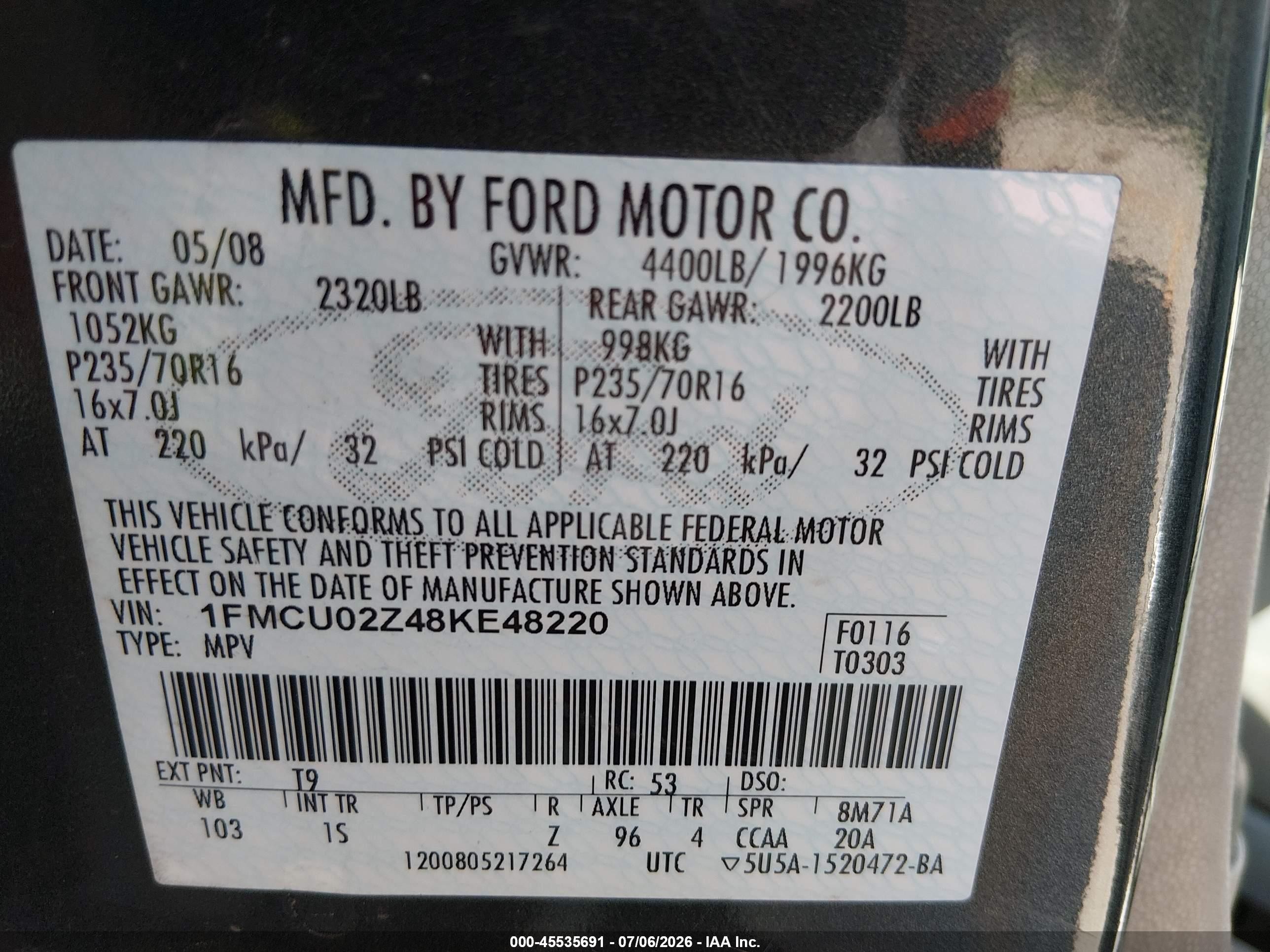 2008 Ford Escape Xls/xls Manual Gray vin: 1FMCU02Z48KE48220