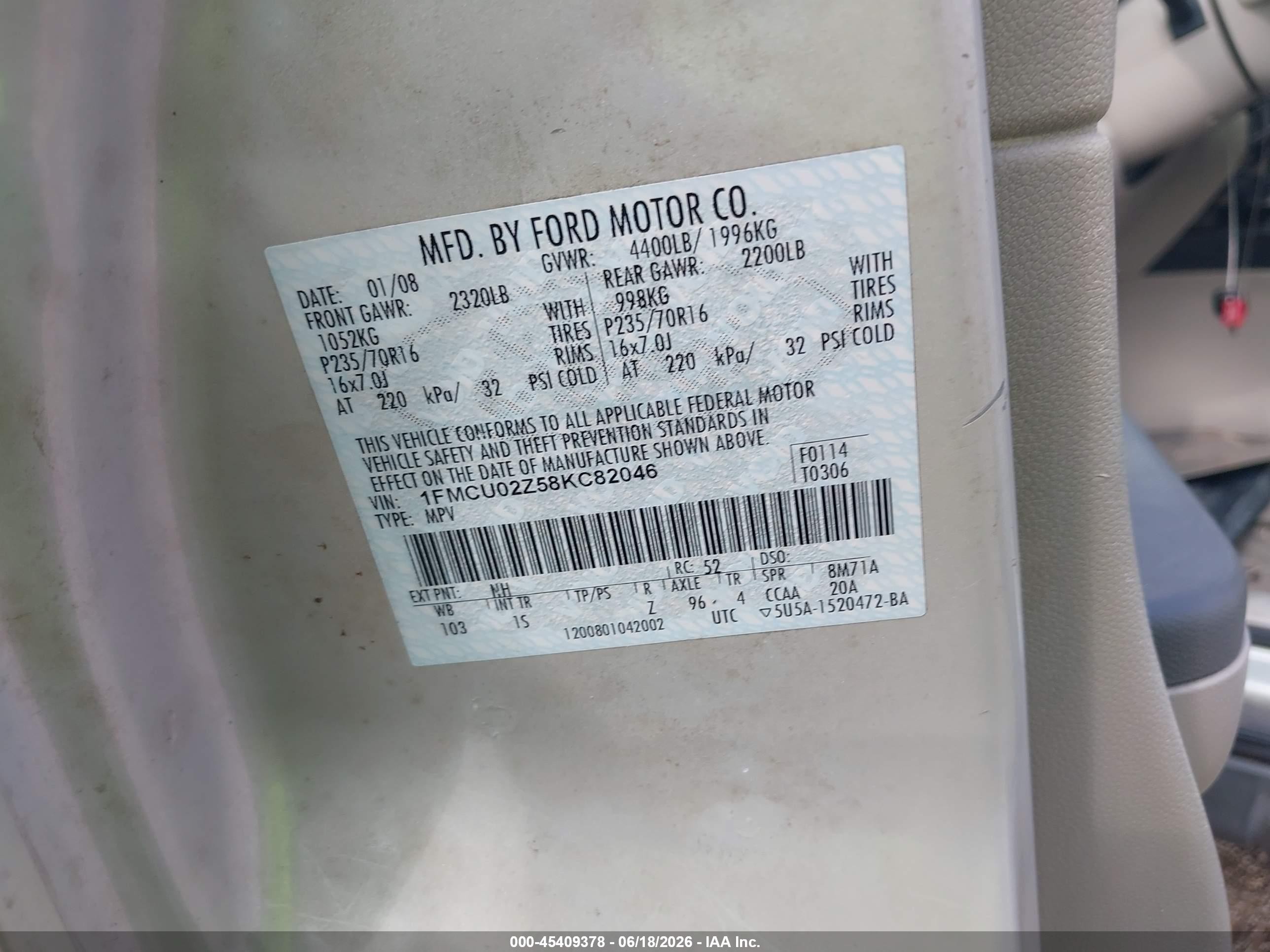 2008 Ford Escape Xls/xls Manual Tan vin: 1FMCU02Z58KC82046