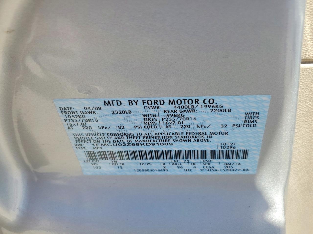 2008 Ford Escape Xls Silver vin: 1FMCU02Z68KD91809