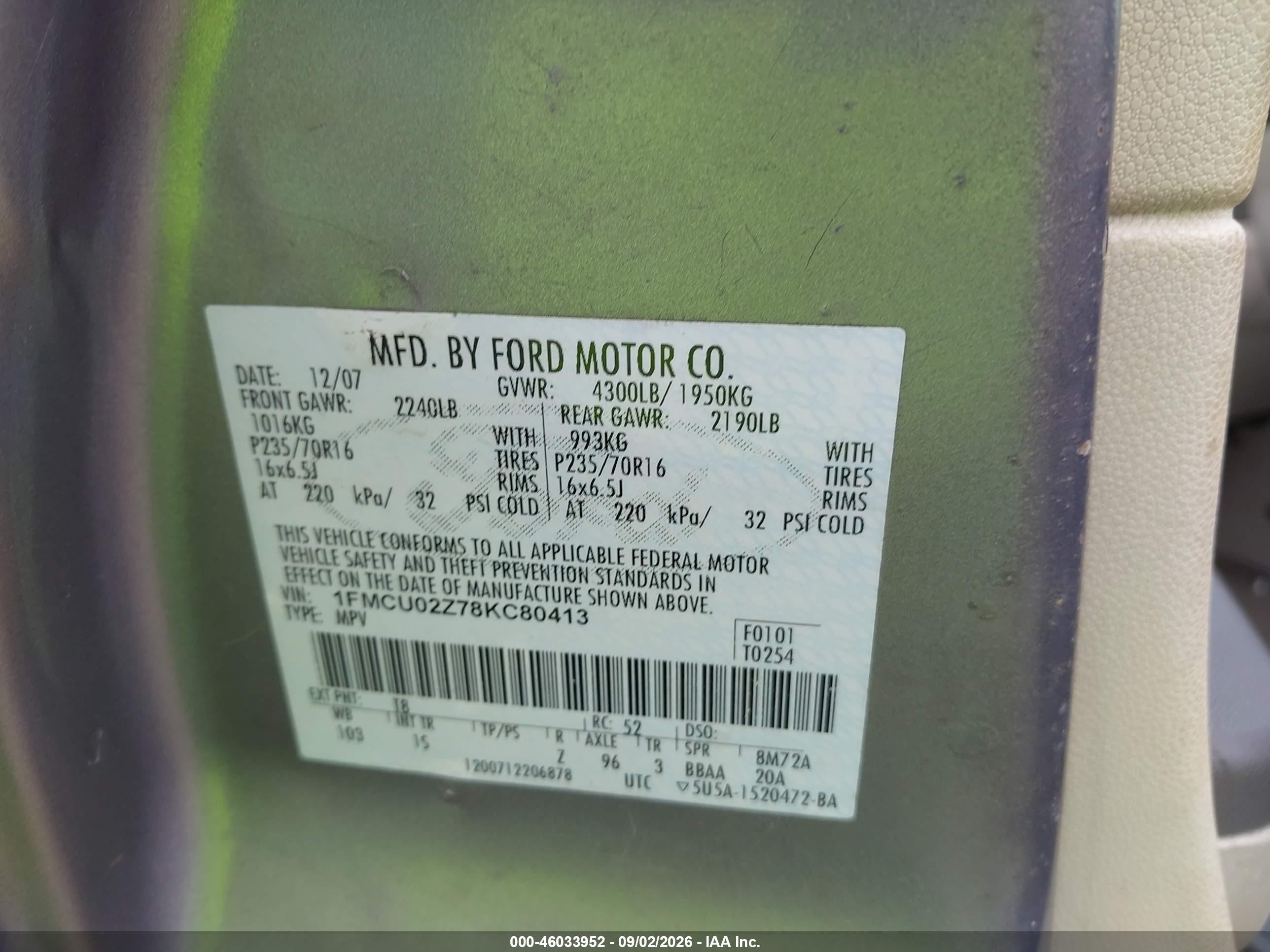 2008 Ford Escape Xls/xls Manual Gray vin: 1FMCU02Z78KC80413