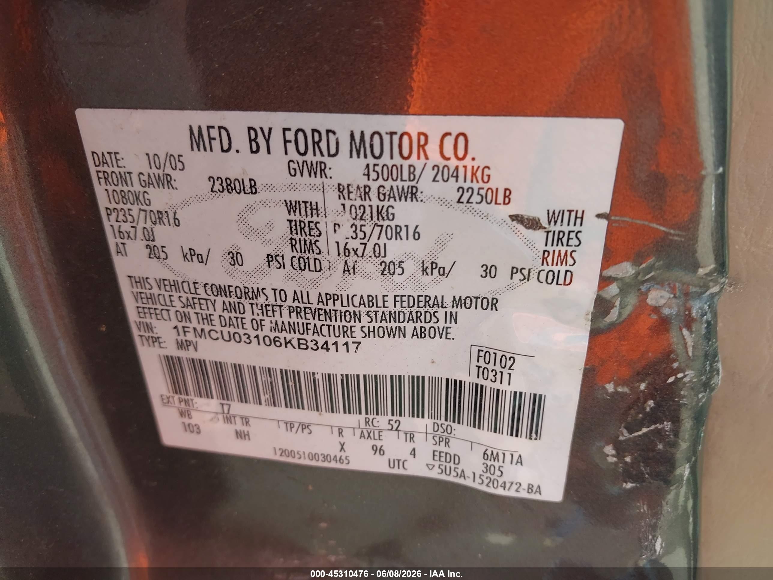 2006 Ford Escape   Gray vin: 1FMCU03106KB34117