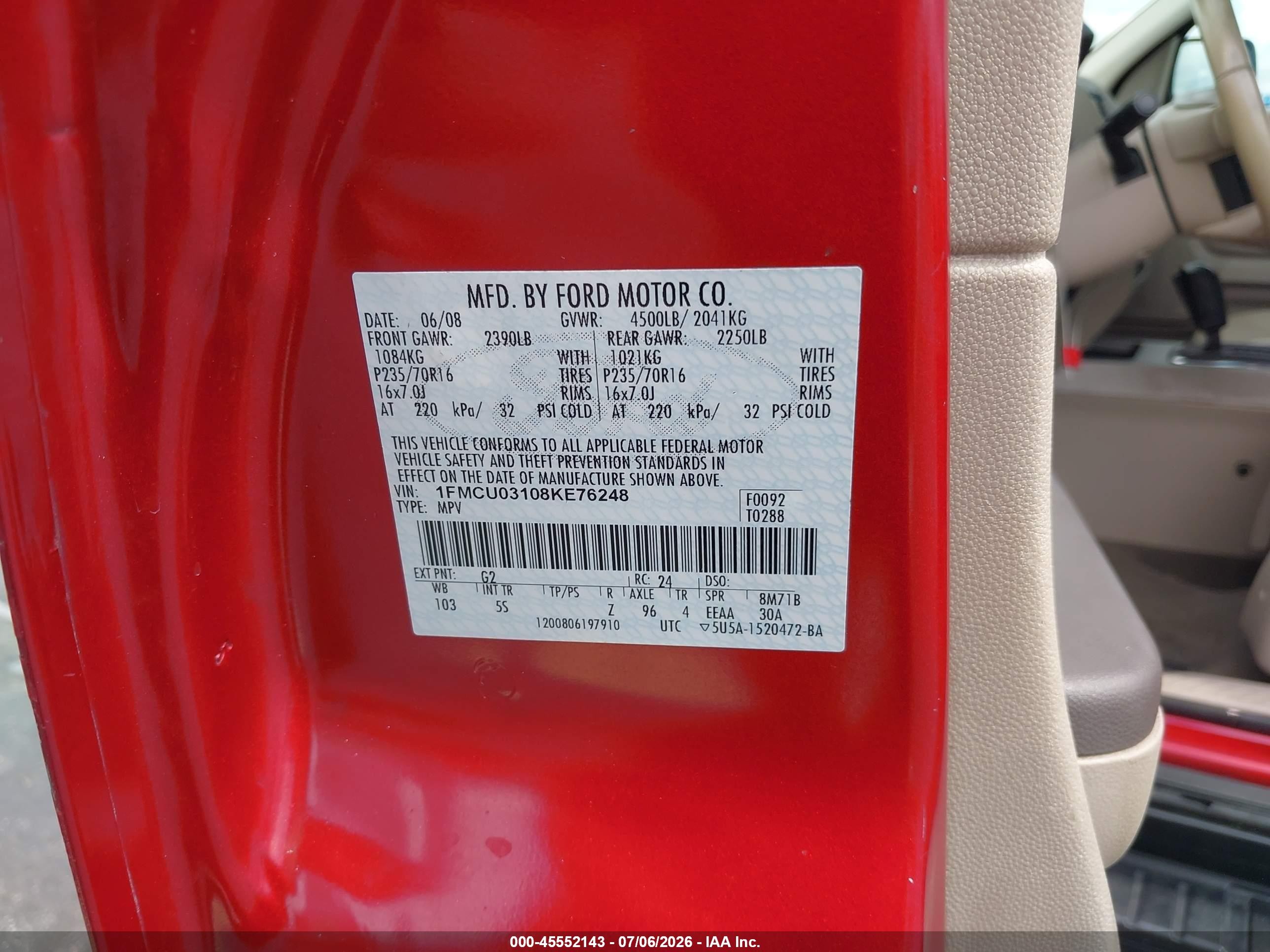 2008 Ford Escape Xlt Red vin: 1FMCU03108KE76248
