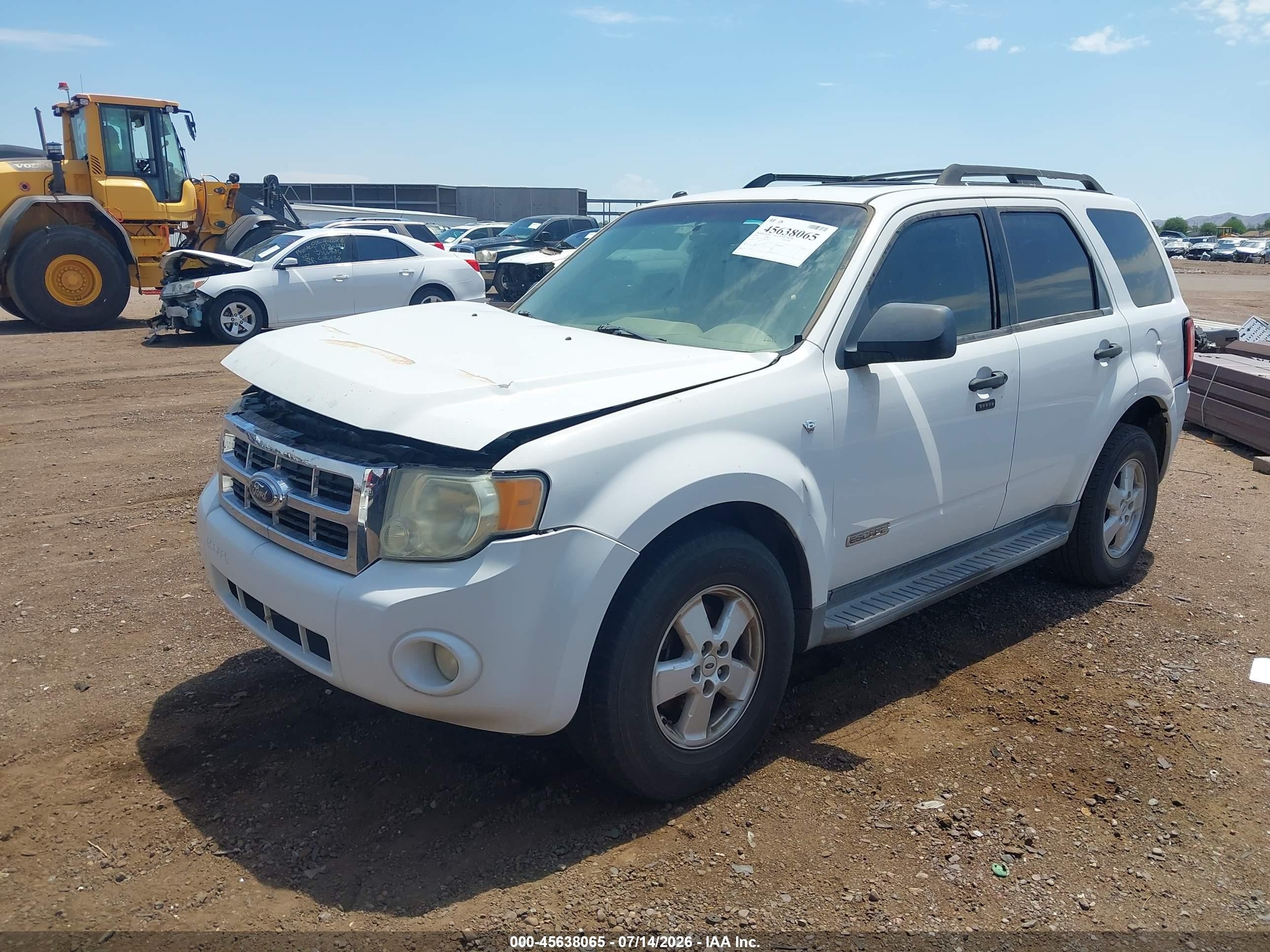 2008 Ford Escape Xlt White vin: 1FMCU03118KB91977