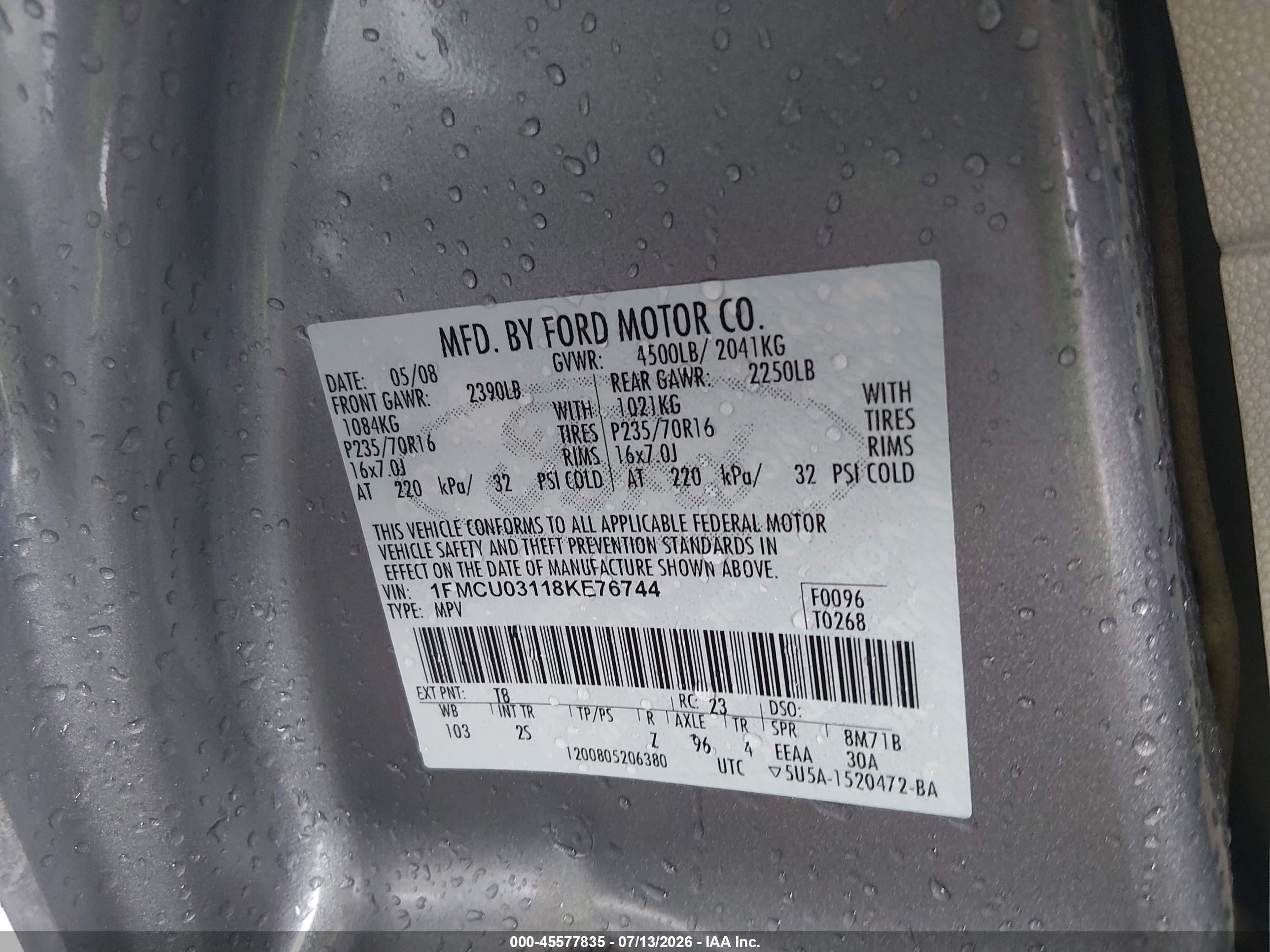 2008 Ford Escape Xlt Gray vin: 1FMCU03118KE76744