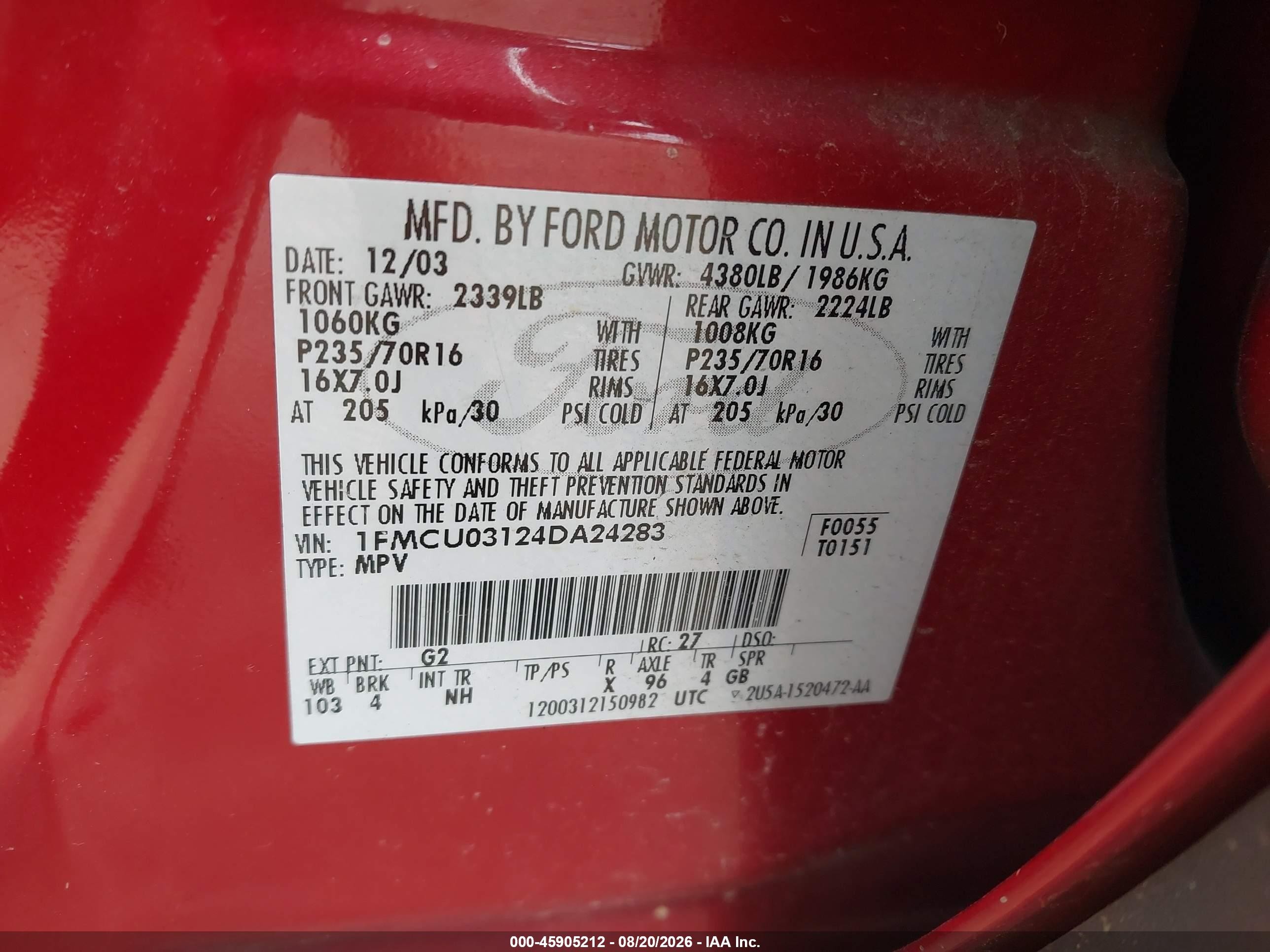 2004 Ford Escape Xlt Red vin: 1FMCU03124DA24283