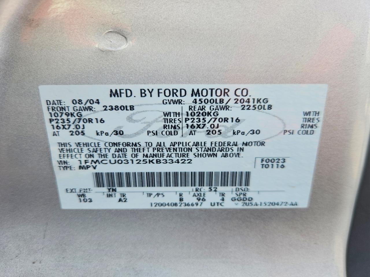 2005 Ford Escape Xlt Silver vin: 1FMCU03125KB33422