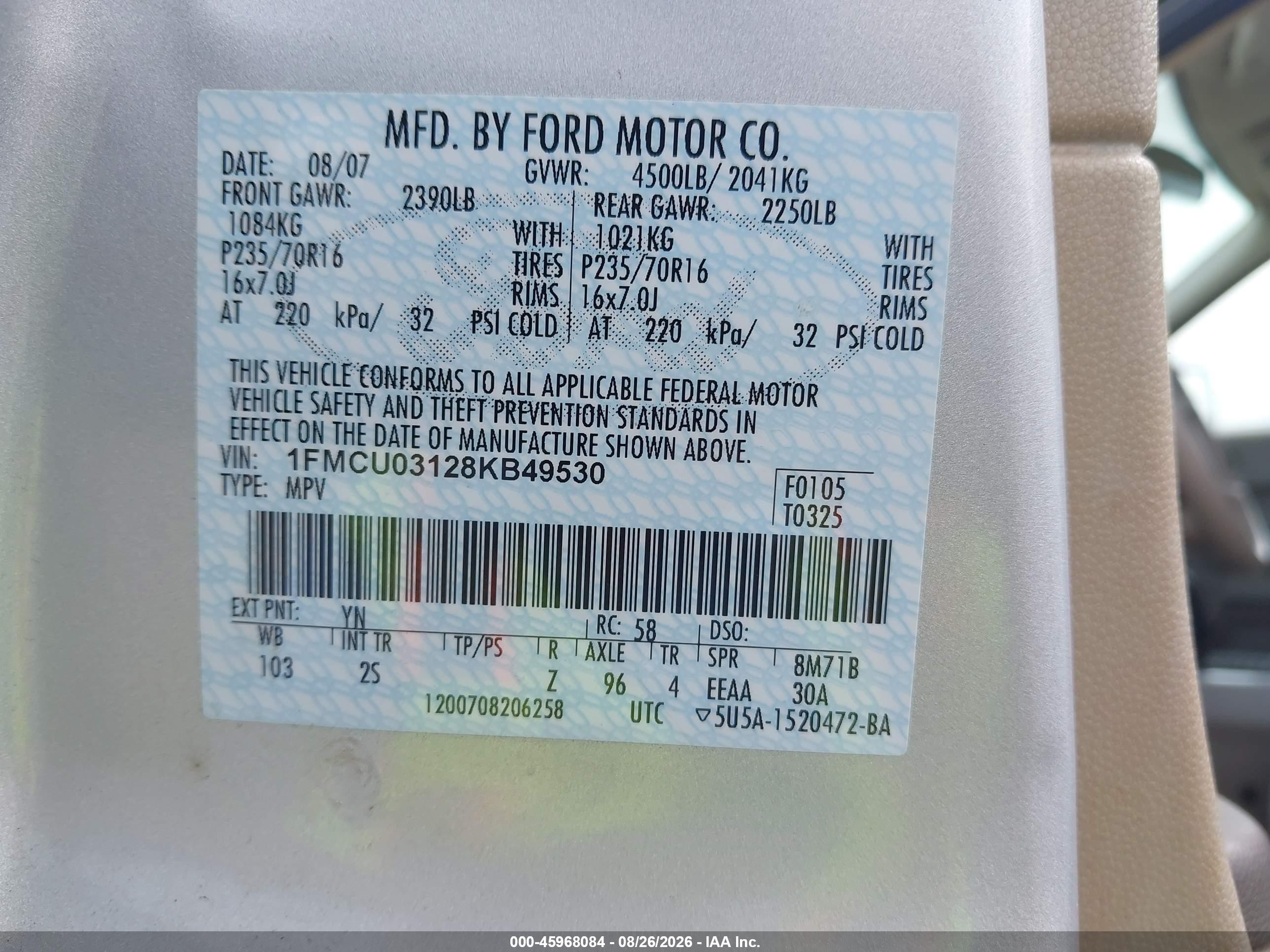 2008 Ford Escape Xlt Серебряный vin: 1FMCU03128KB49530