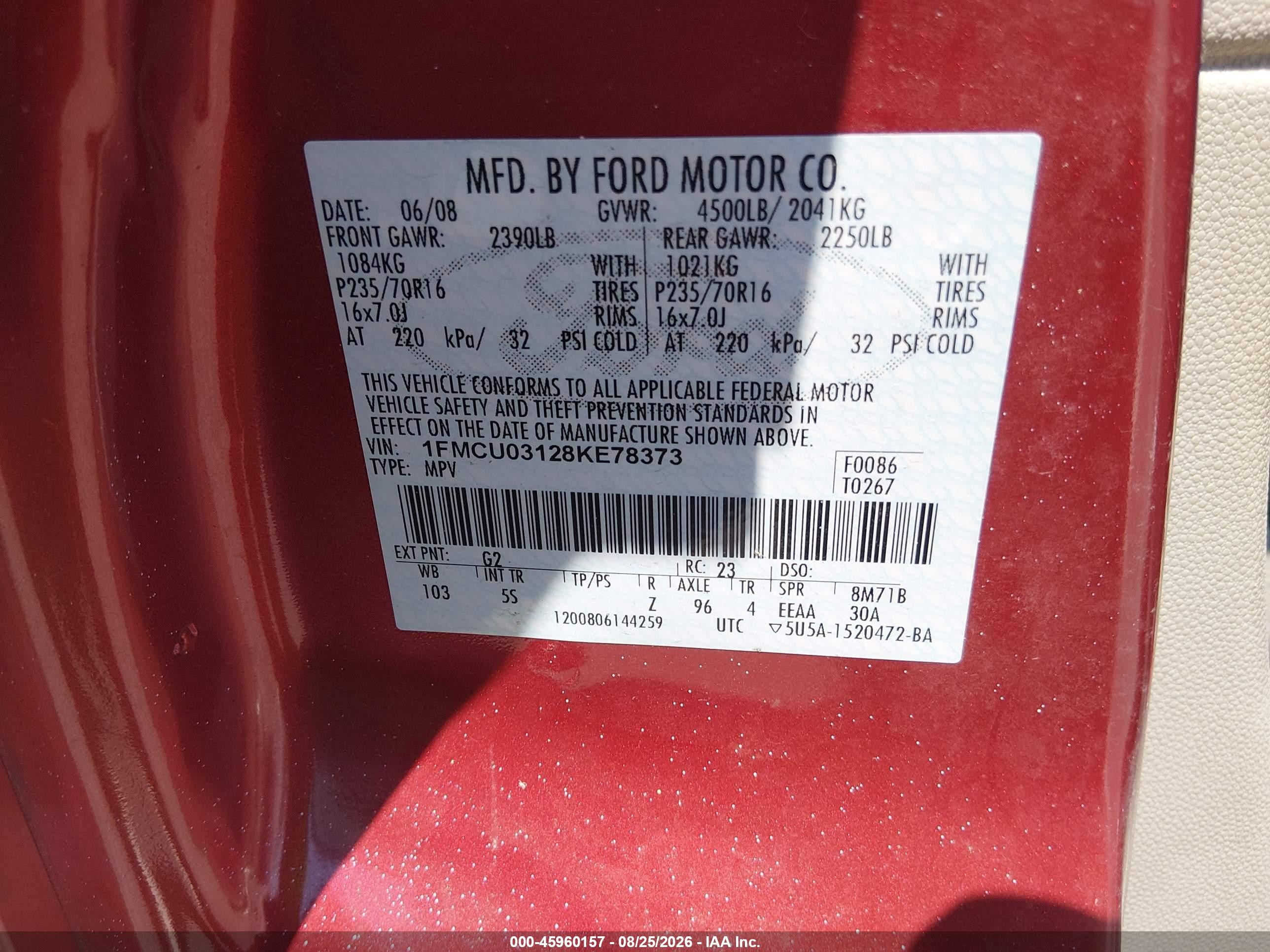 2008 Ford Escape Xlt Красный vin: 1FMCU03128KE78373
