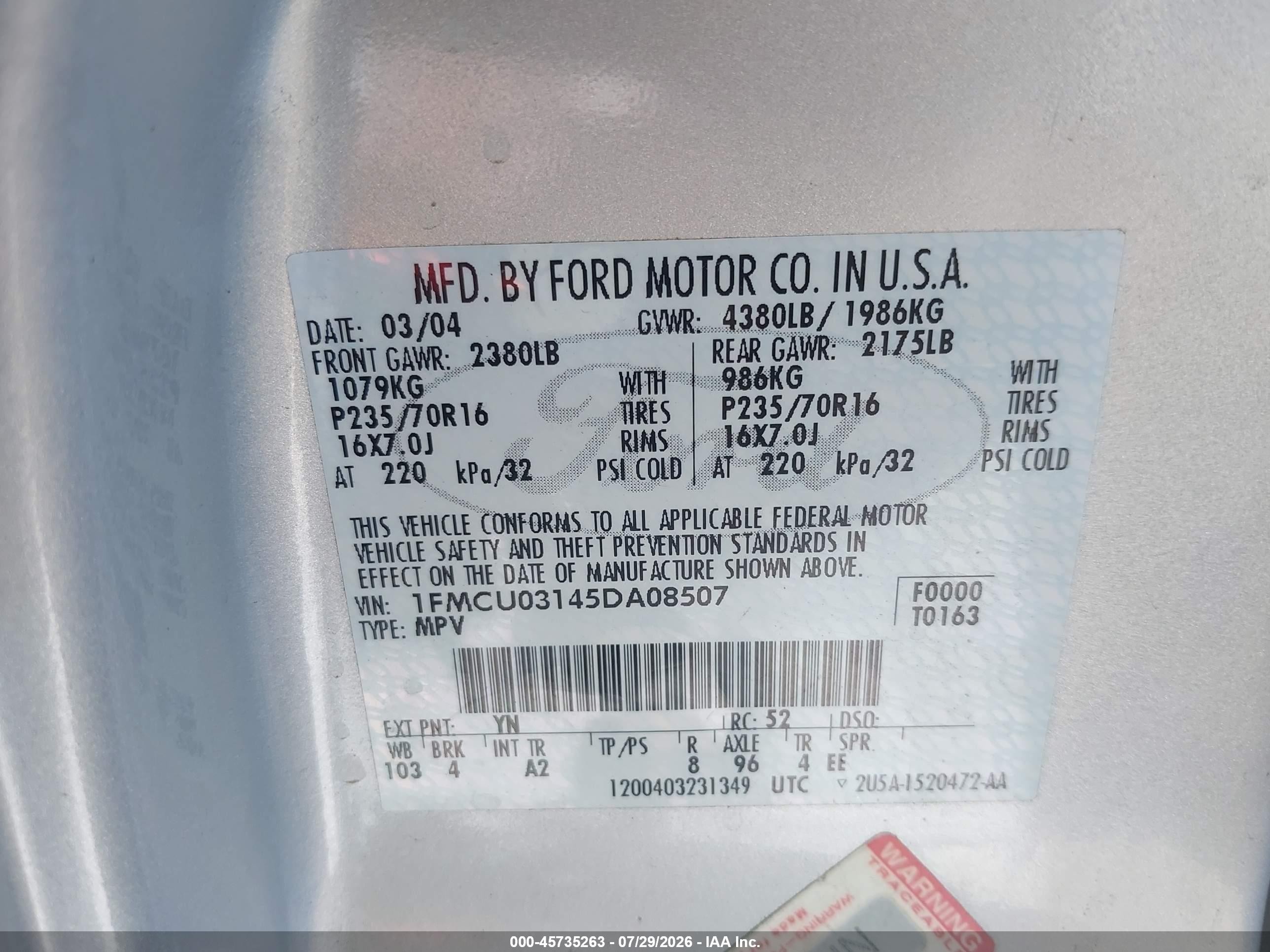 2005 Ford Escape Xlt Silver vin: 1FMCU03145DA08507