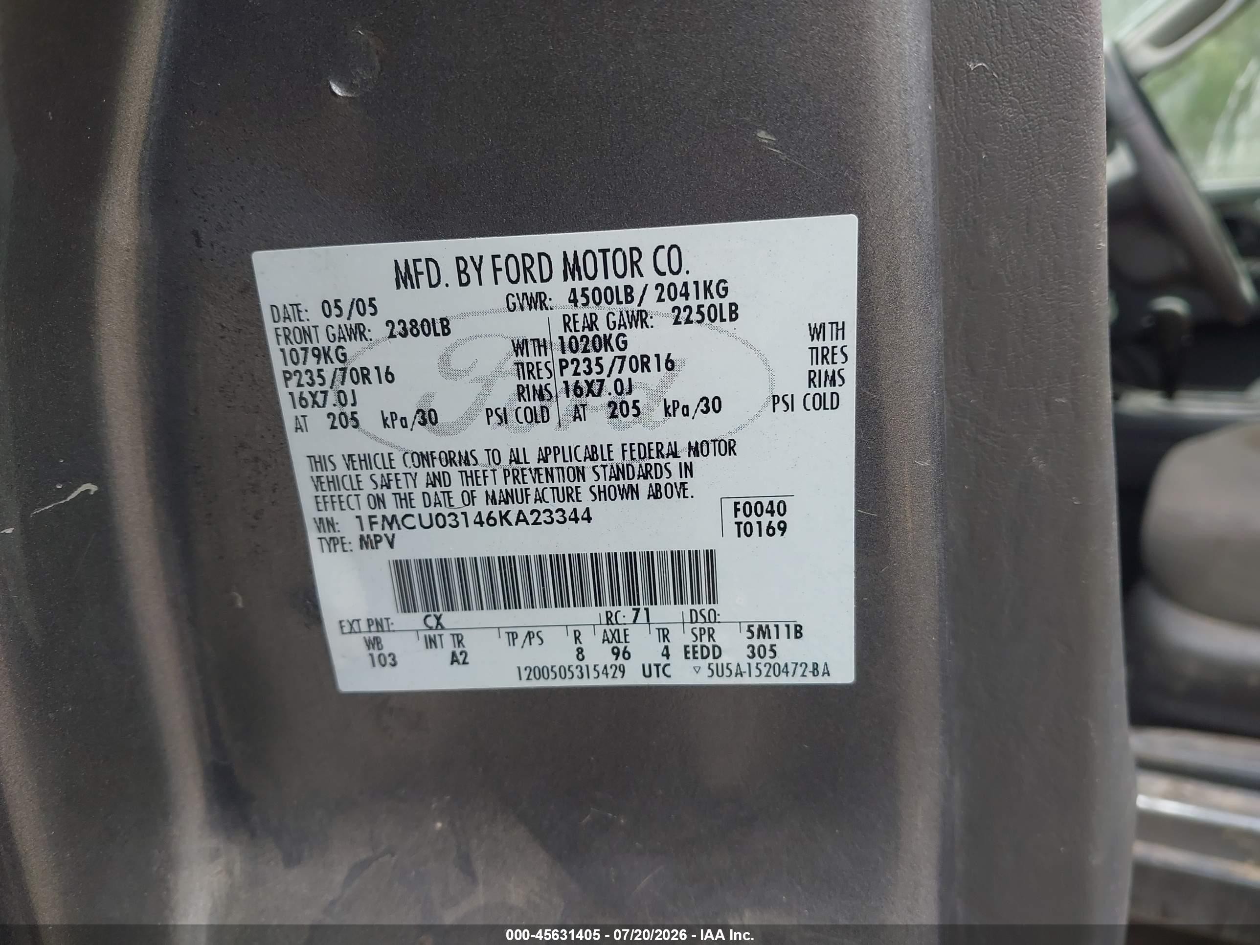 2006 Ford Escape Xlt/xlt Sport Gray vin: 1FMCU03146KA23344