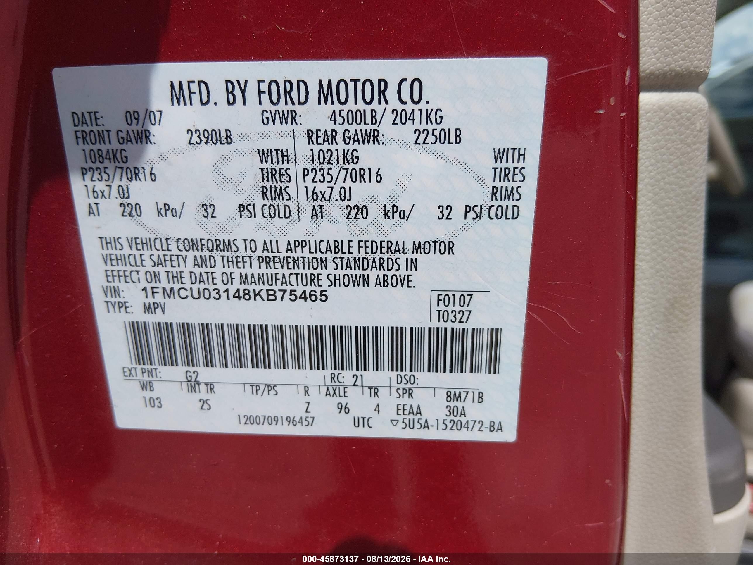 2008 Ford Escape Xlt Red vin: 1FMCU03148KB75465