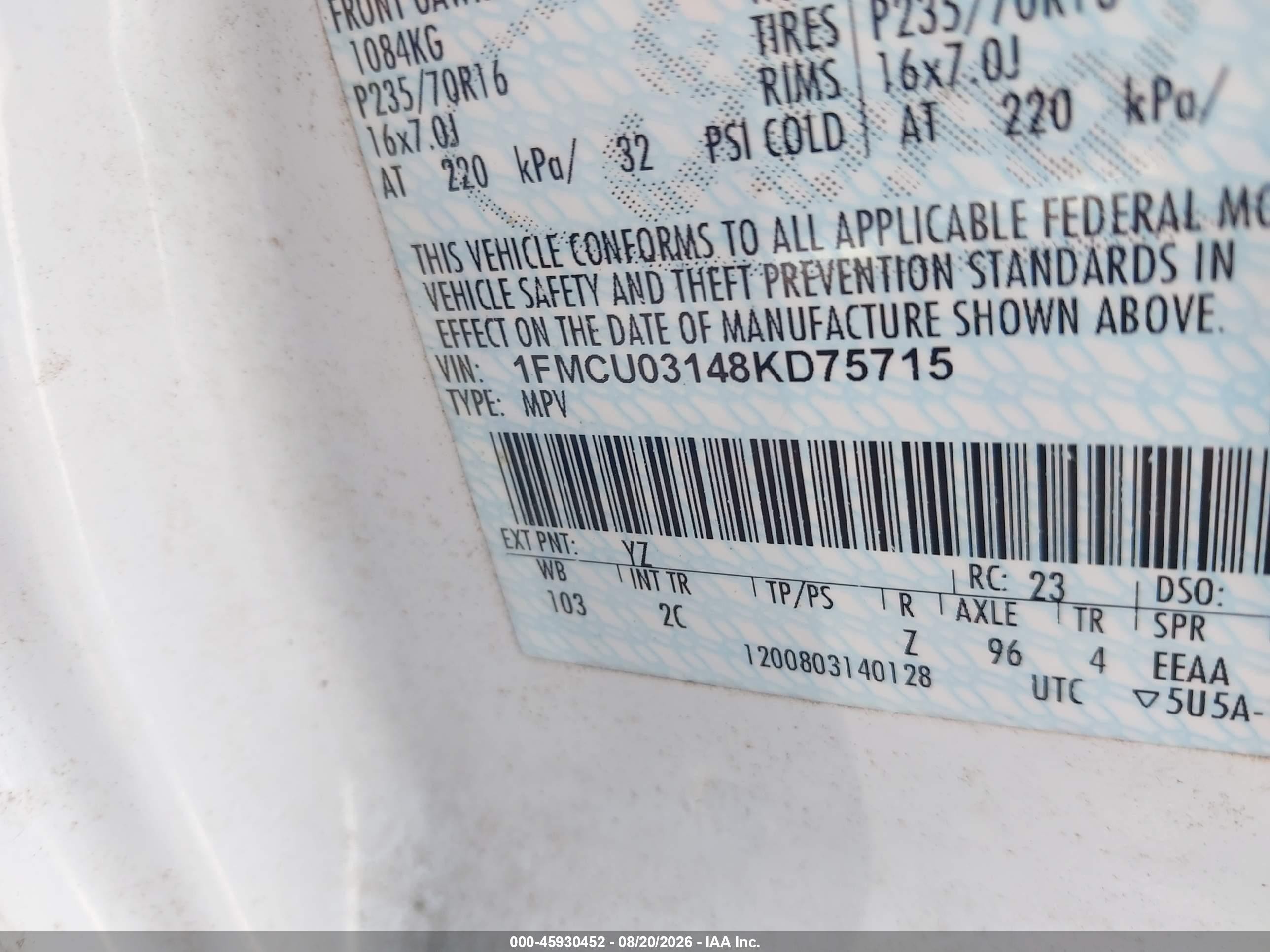 2008 Ford Escape Xlt White vin: 1FMCU03148KD75715