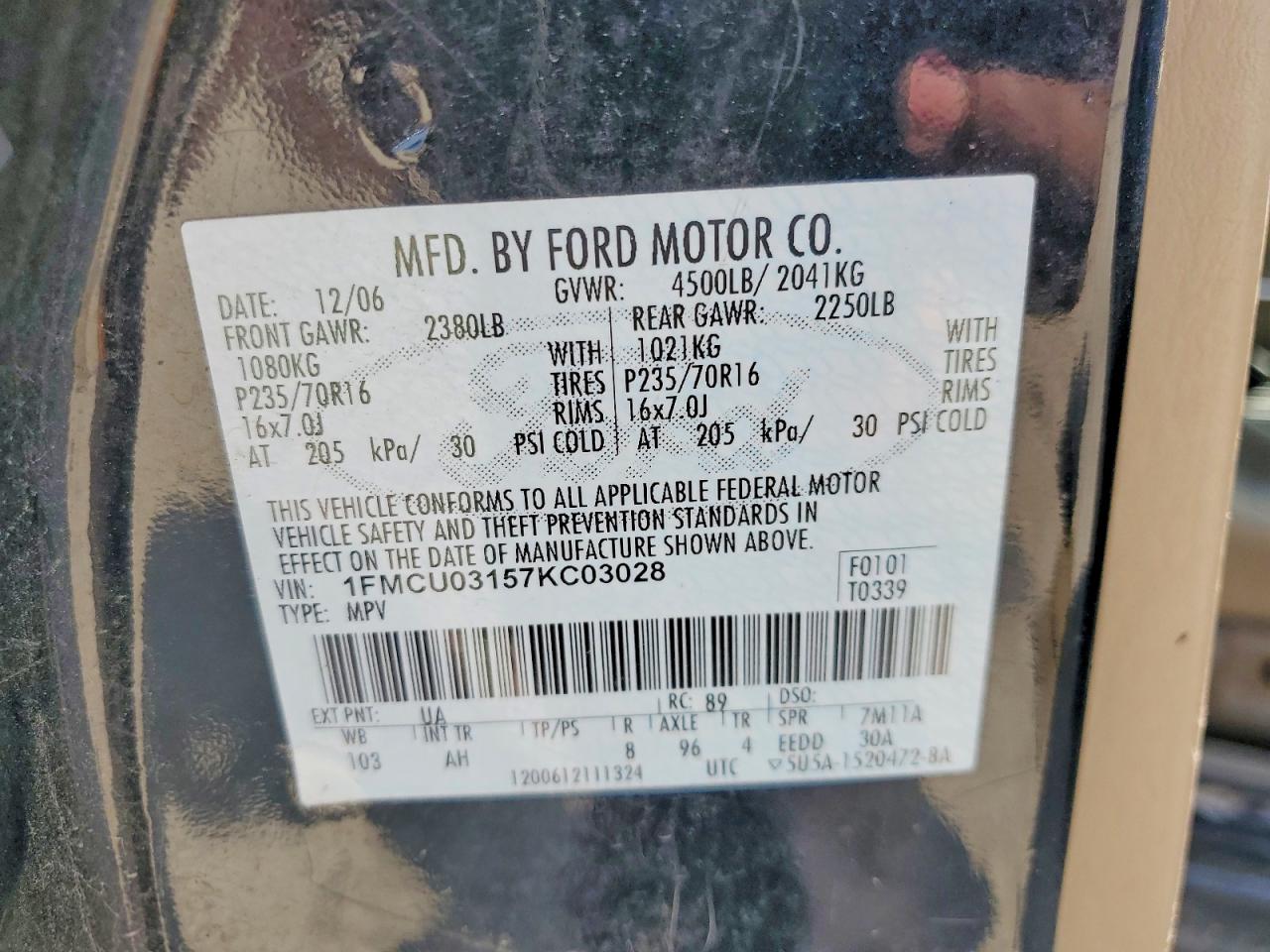 2007 Ford Escape Xlt Черный vin: 1FMCU03157KC03028