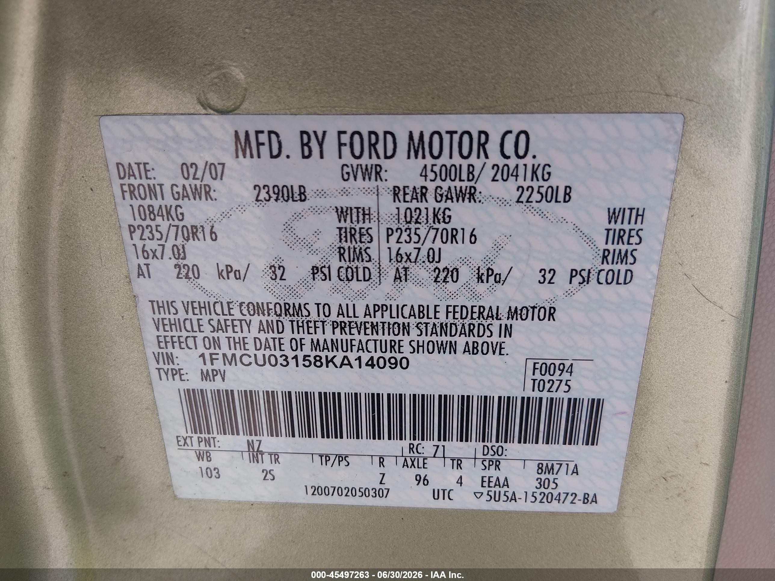 2008 Ford Escape Xlt Green vin: 1FMCU03158KA14090