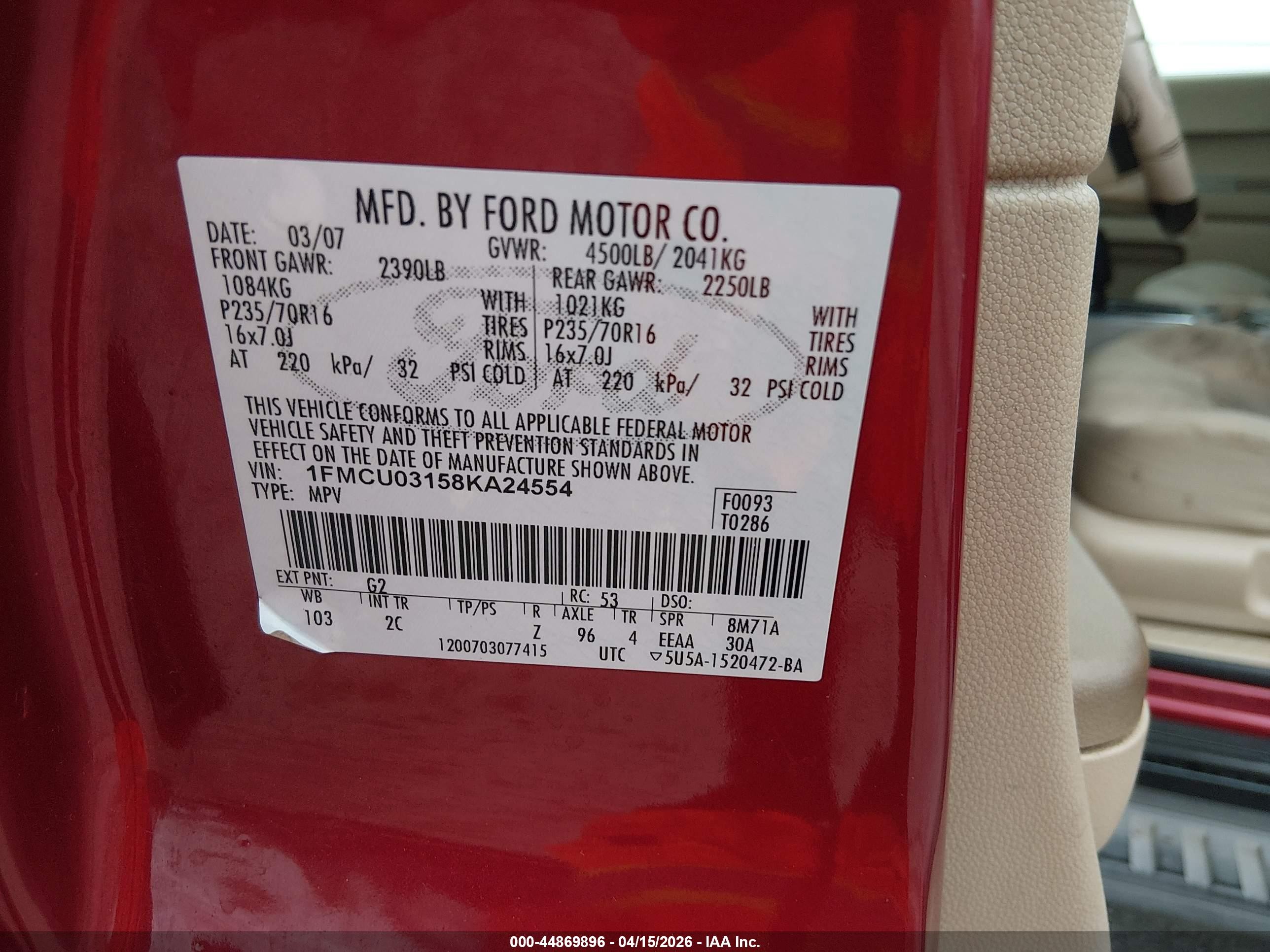 2008 Ford Escape Xlt Красный vin: 1FMCU03158KA24554