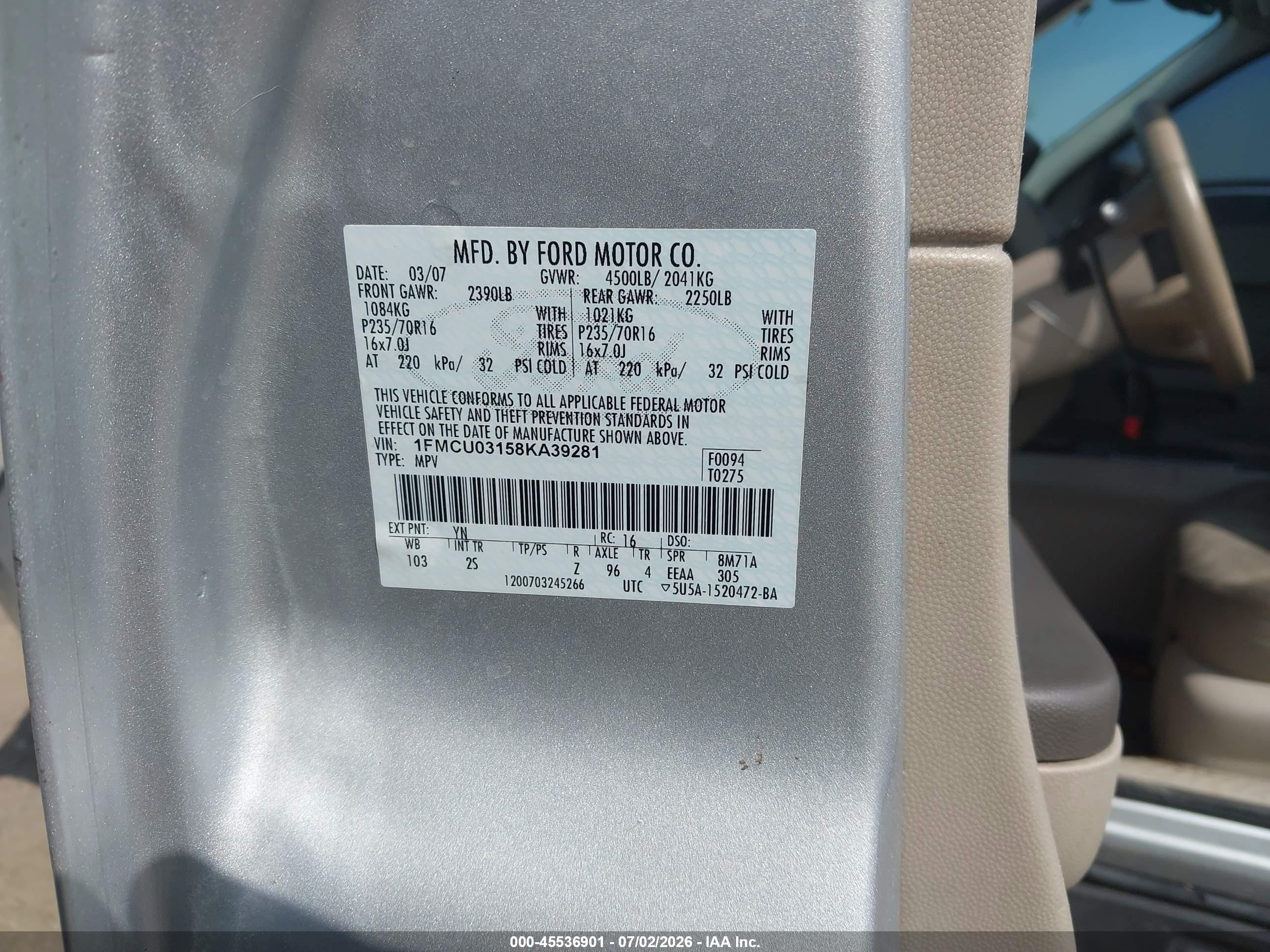 2008 Ford Escape Xlt Silver vin: 1FMCU03158KA39281