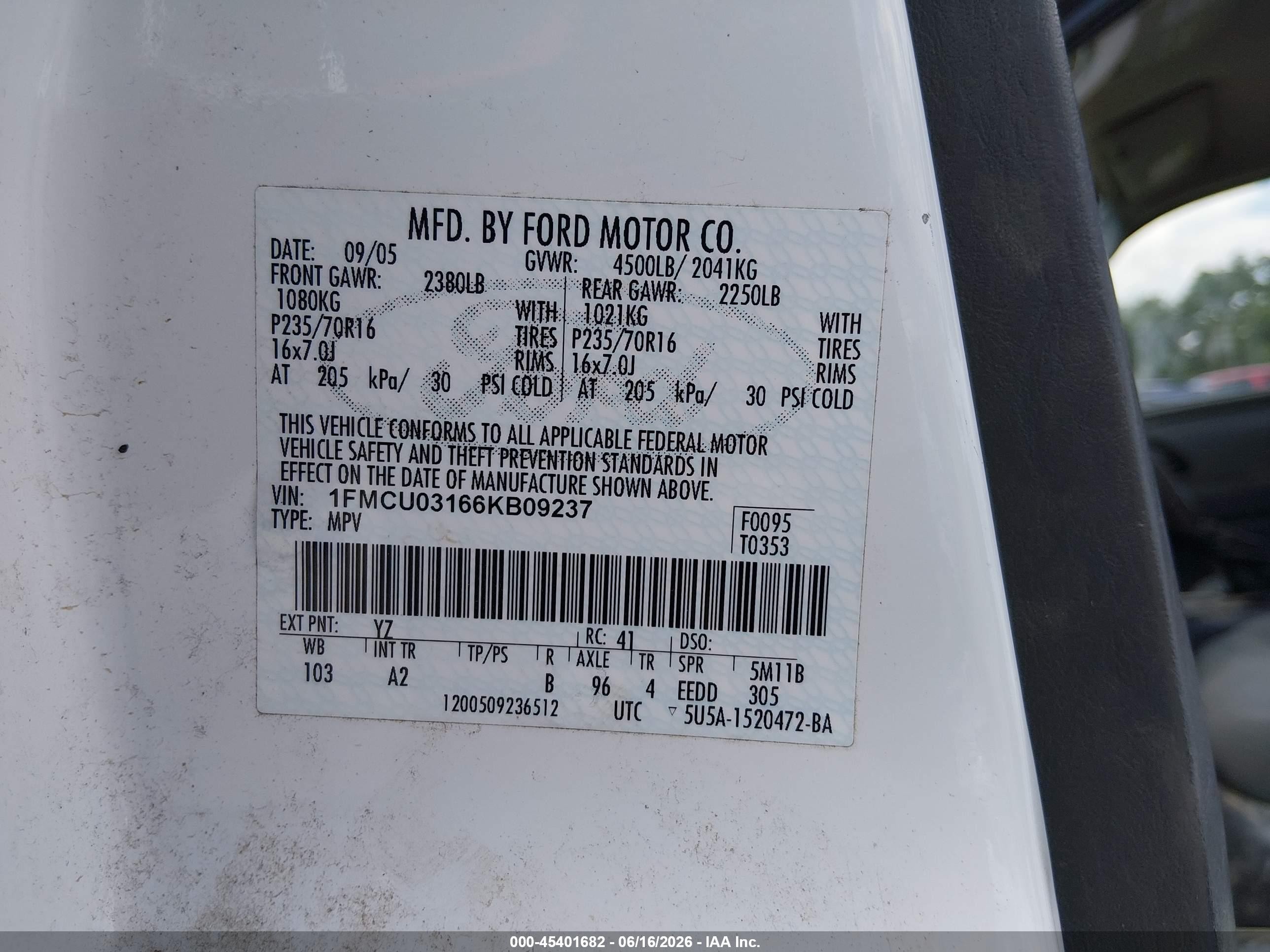 2006 Ford Escape Xlt/xlt Sport White vin: 1FMCU03166KB09237