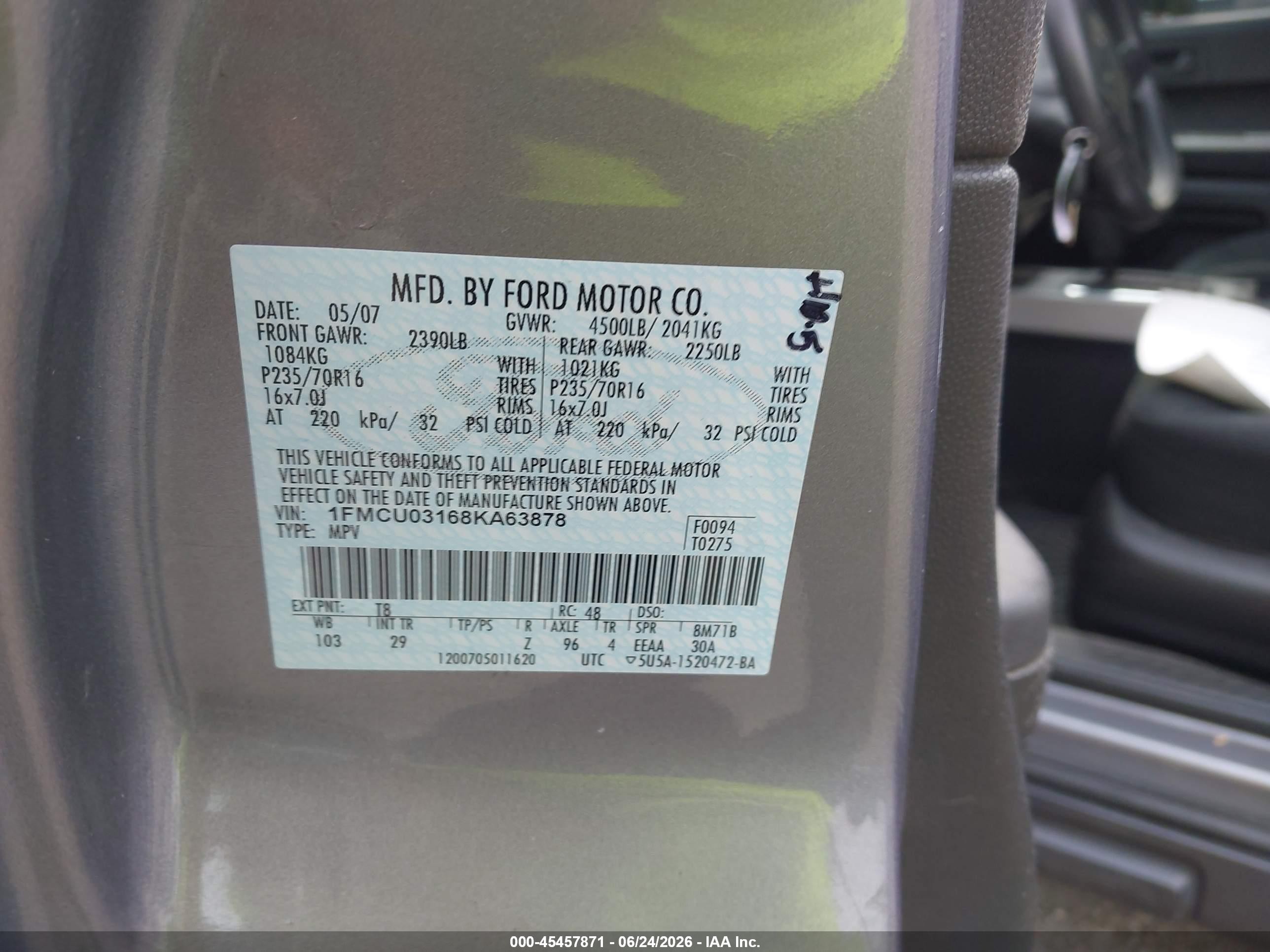 2008 Ford Escape Xlt Silver vin: 1FMCU03168KA63878