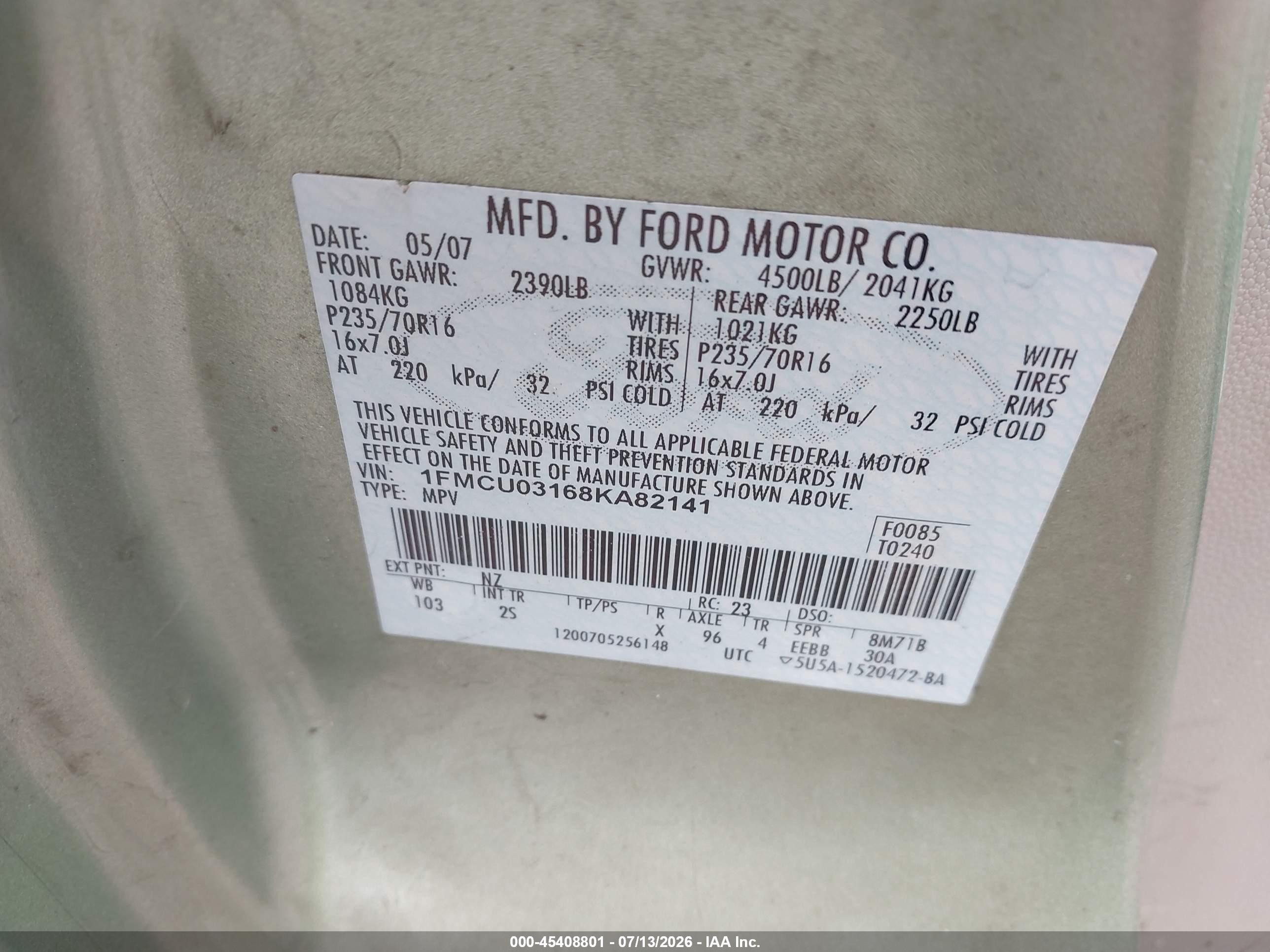 2008 Ford Escape Xlt Green vin: 1FMCU03168KA82141