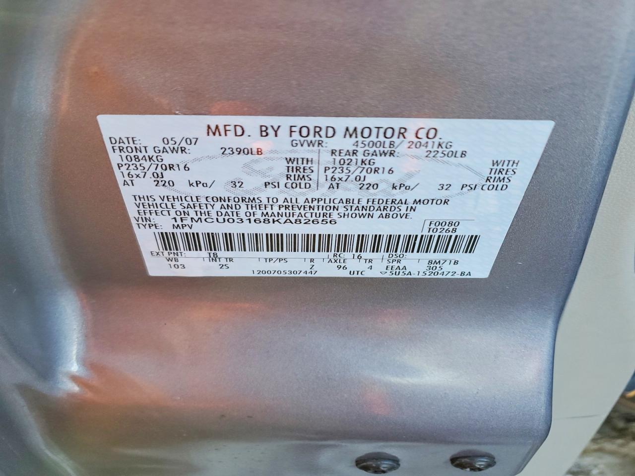2008 Ford Escape Xlt Gray vin: 1FMCU03168KA82656