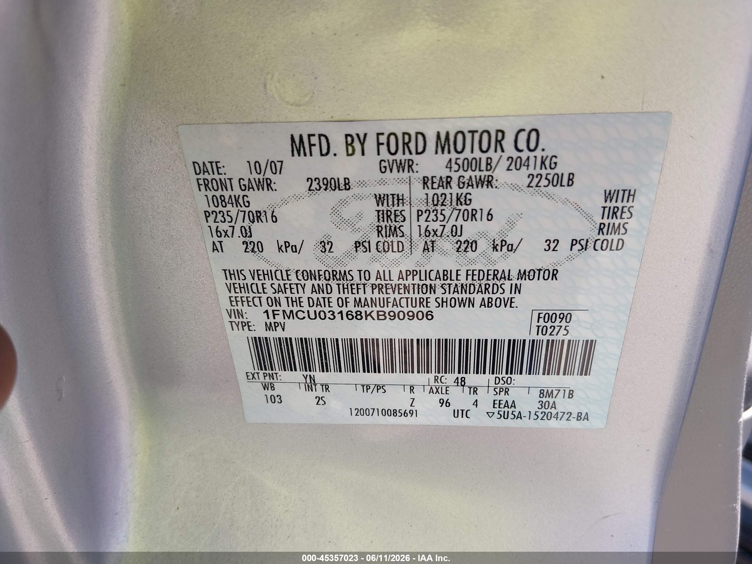 2008 Ford Escape Xlt Silver vin: 1FMCU03168KB90906