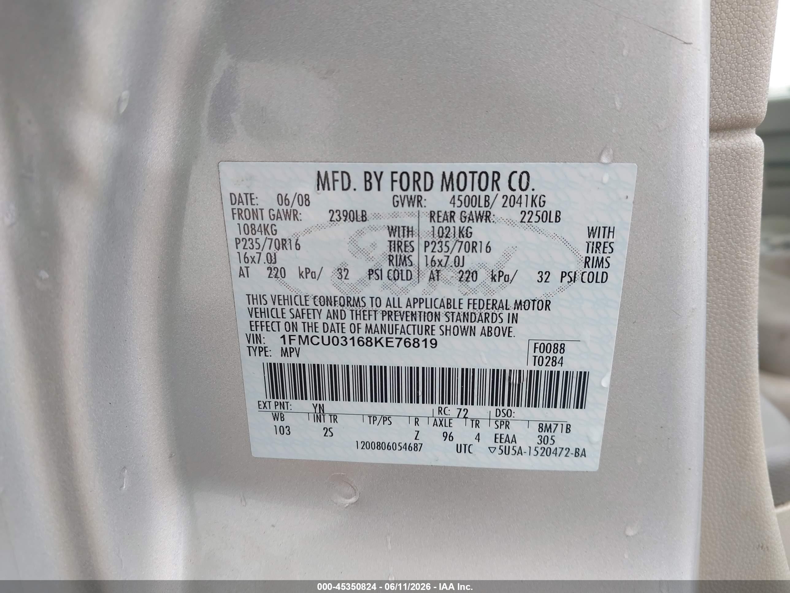 2008 Ford Escape Xlt Серебряный vin: 1FMCU03168KE76819