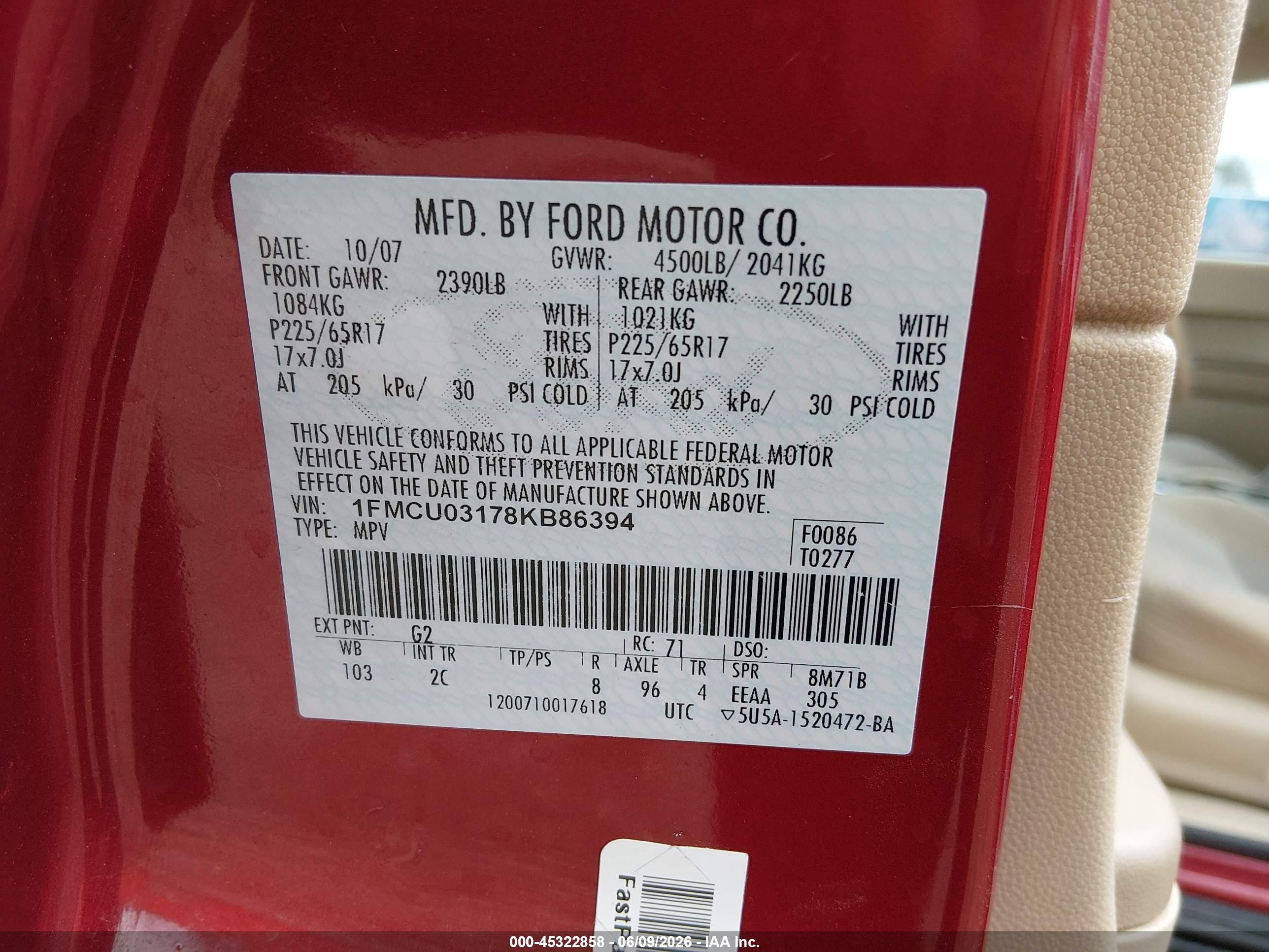2008 Ford Escape Xlt Red vin: 1FMCU03178KB86394