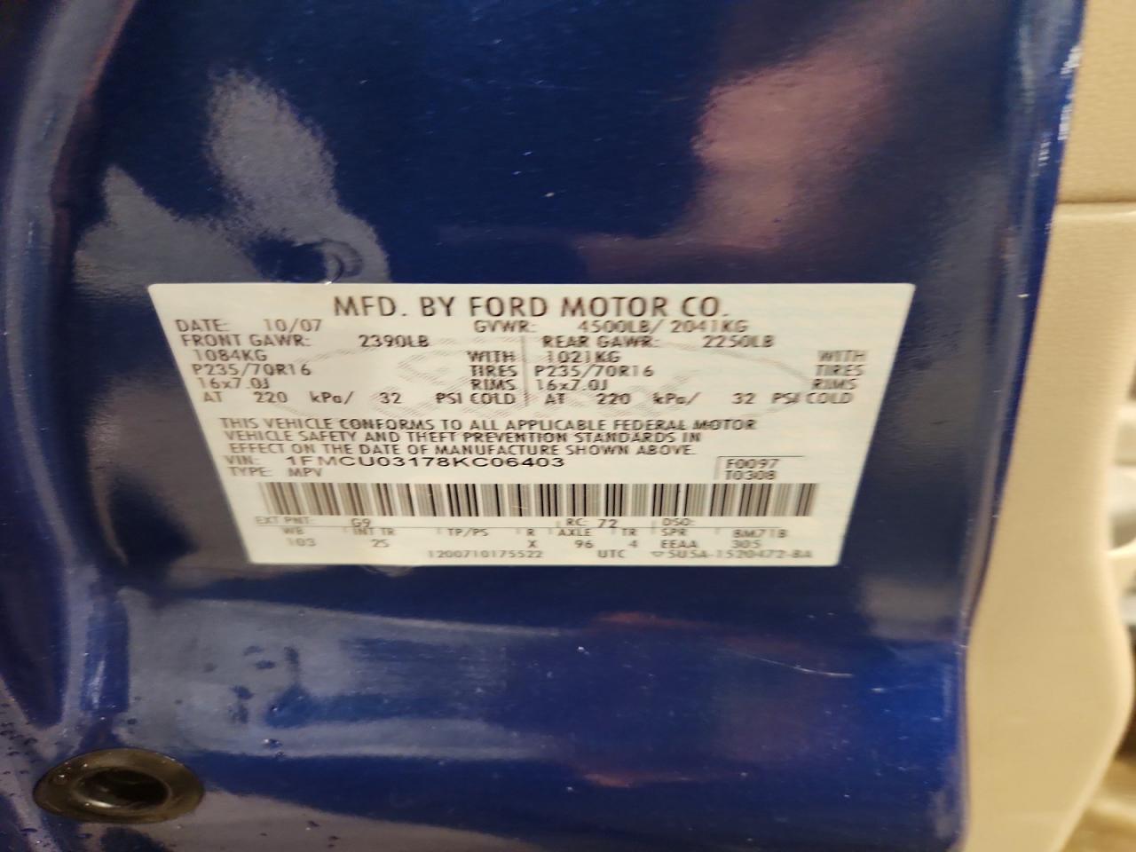 2008 Ford Escape Xlt Blue vin: 1FMCU03178KC06403