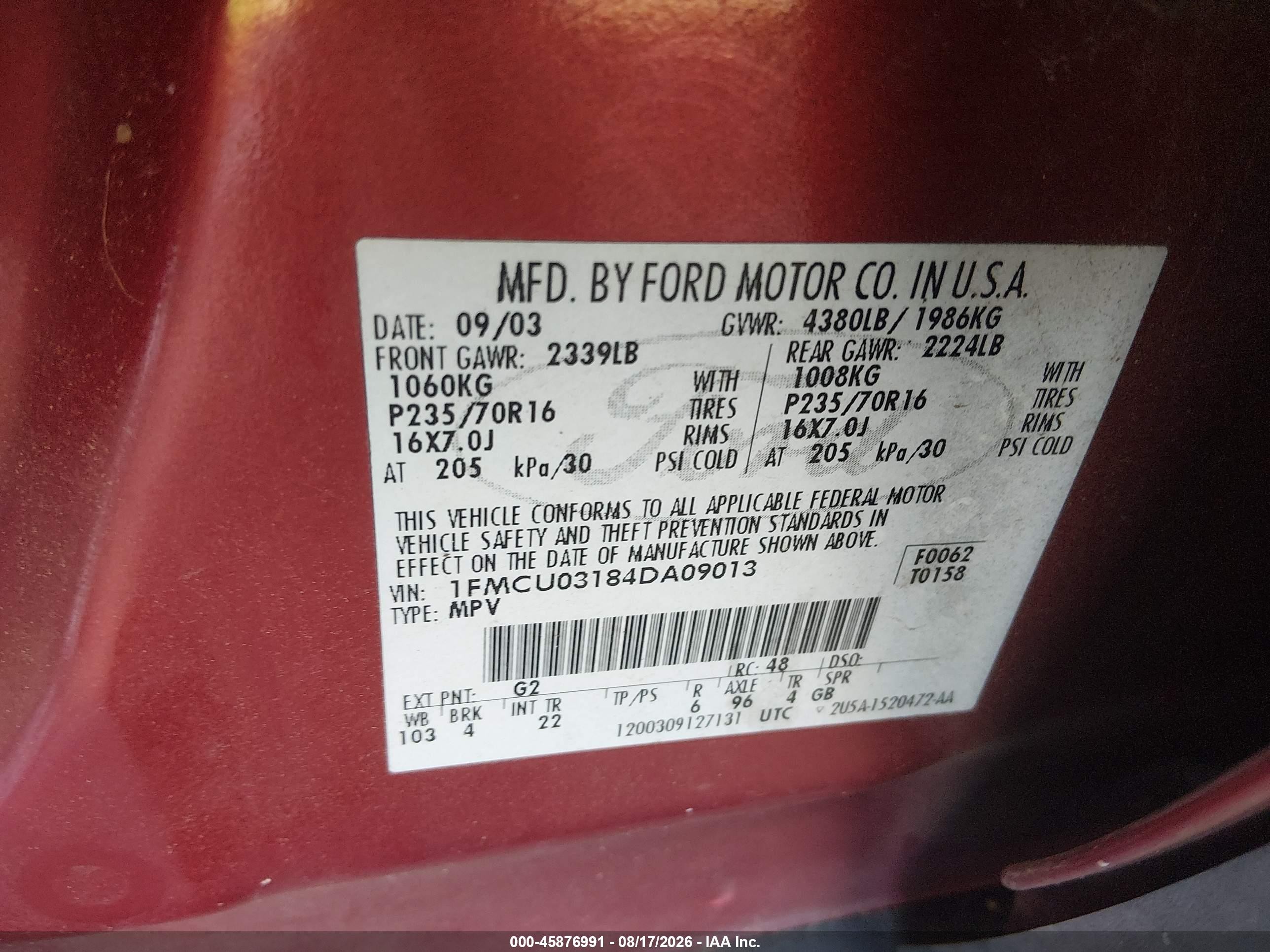 2004 Ford Escape Xlt Red vin: 1FMCU03184DA09013