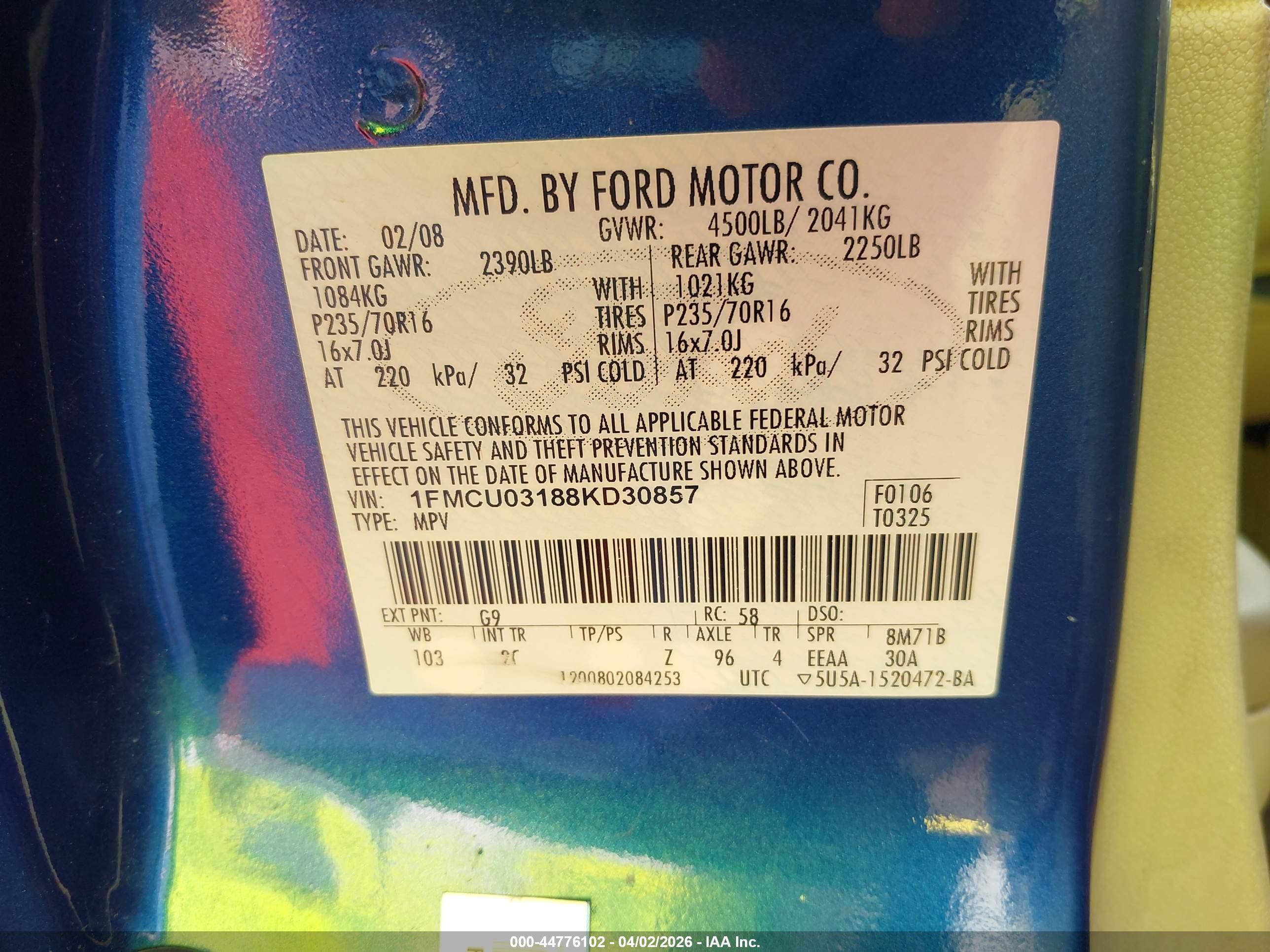 2008 Ford Escape Xlt Blue vin: 1FMCU03188KD30857