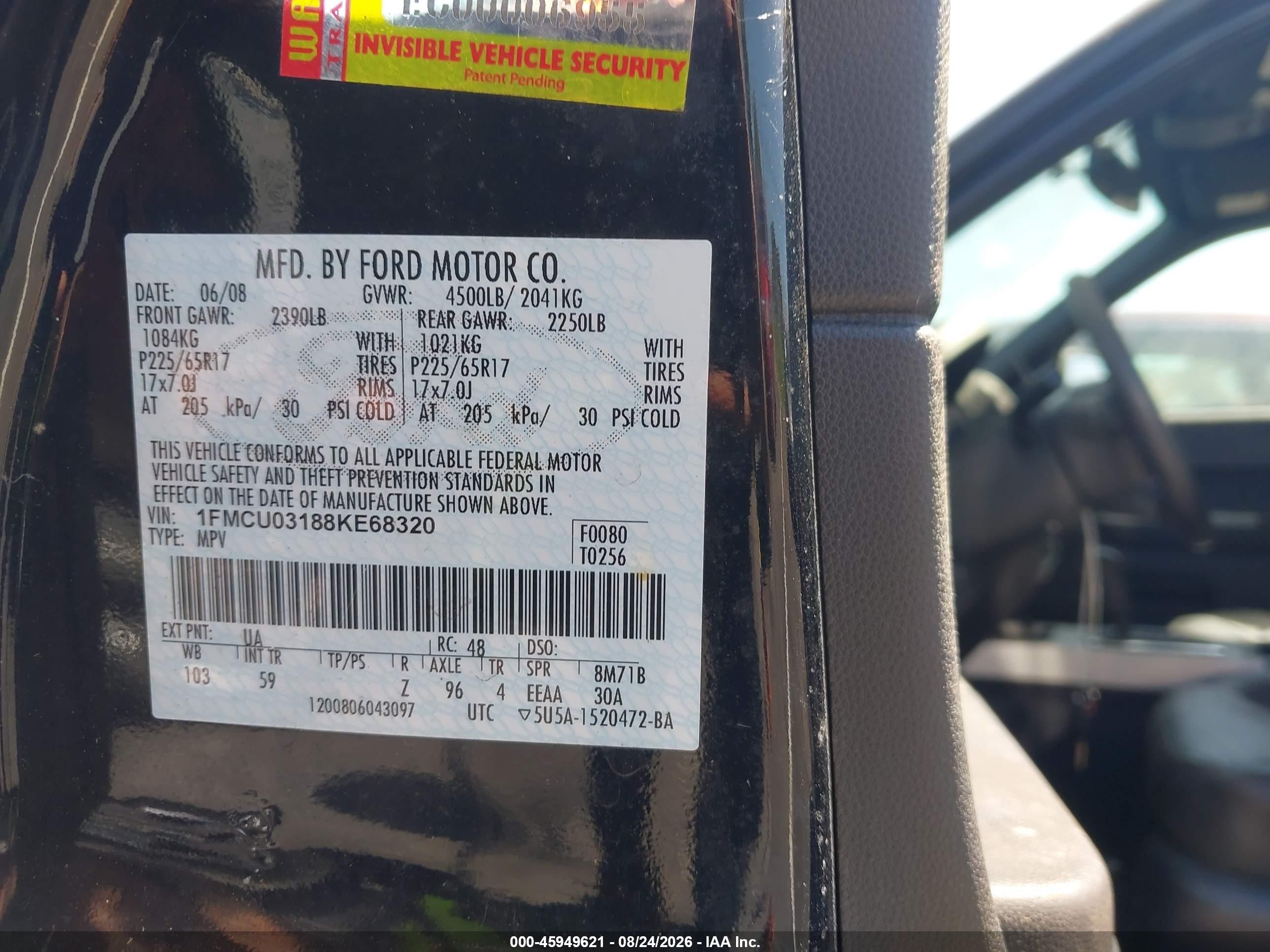 2008 Ford Escape Xlt Black vin: 1FMCU03188KE68320