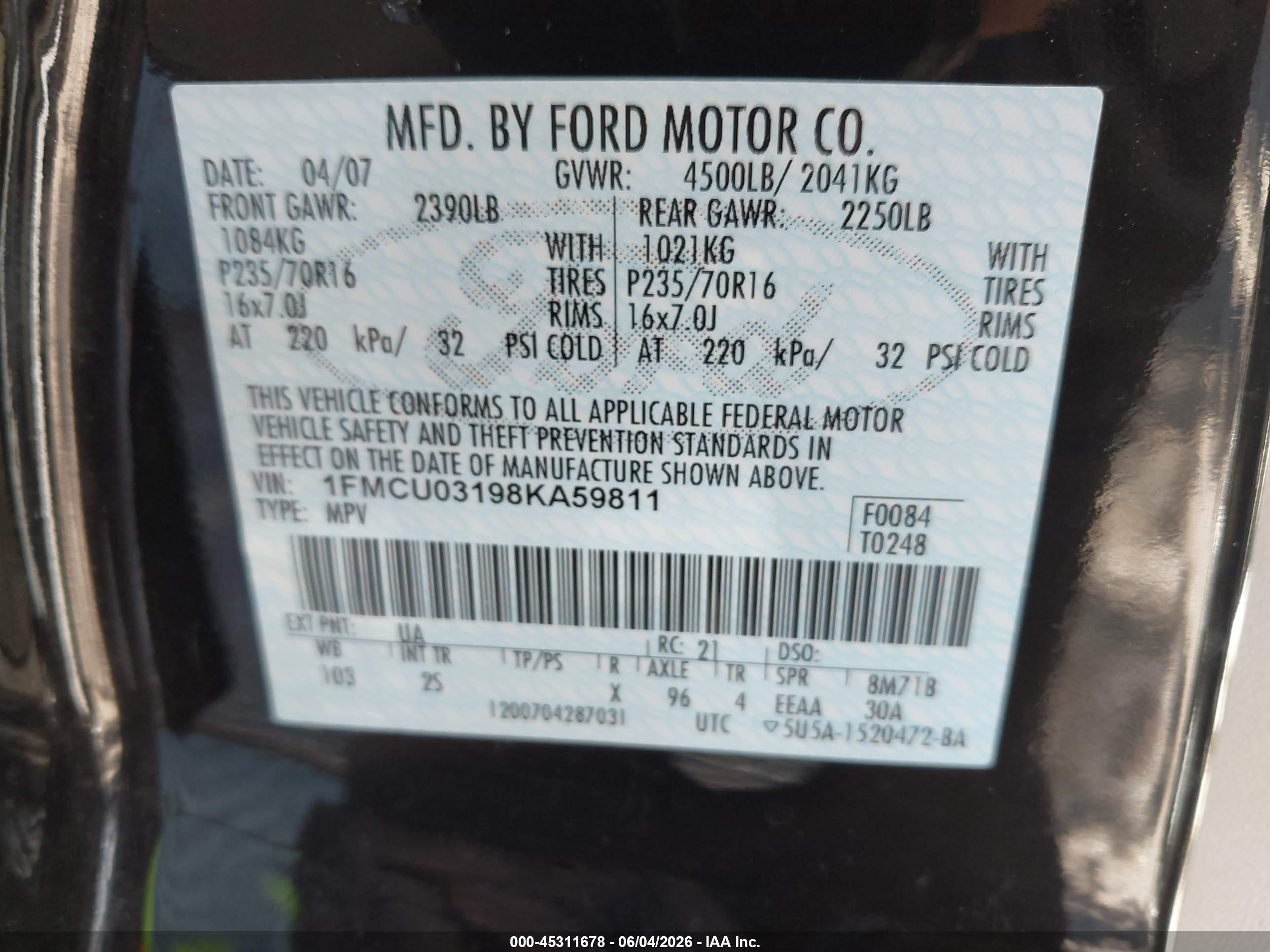 2008 Ford Escape Xlt Черный vin: 1FMCU03198KA59811