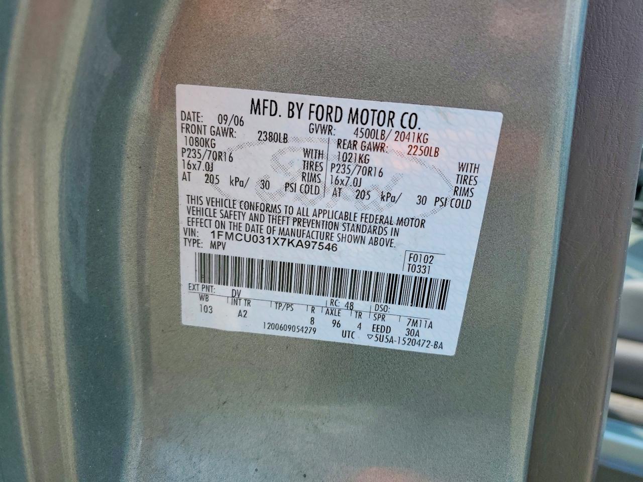 2007 Ford Escape Xlt Teal vin: 1FMCU031X7KA97546