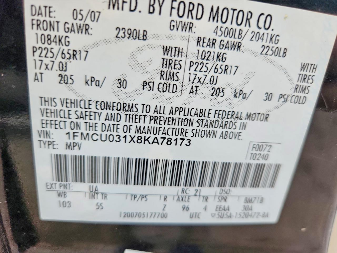 2008 Ford Escape Xlt Black vin: 1FMCU031X8KA78173