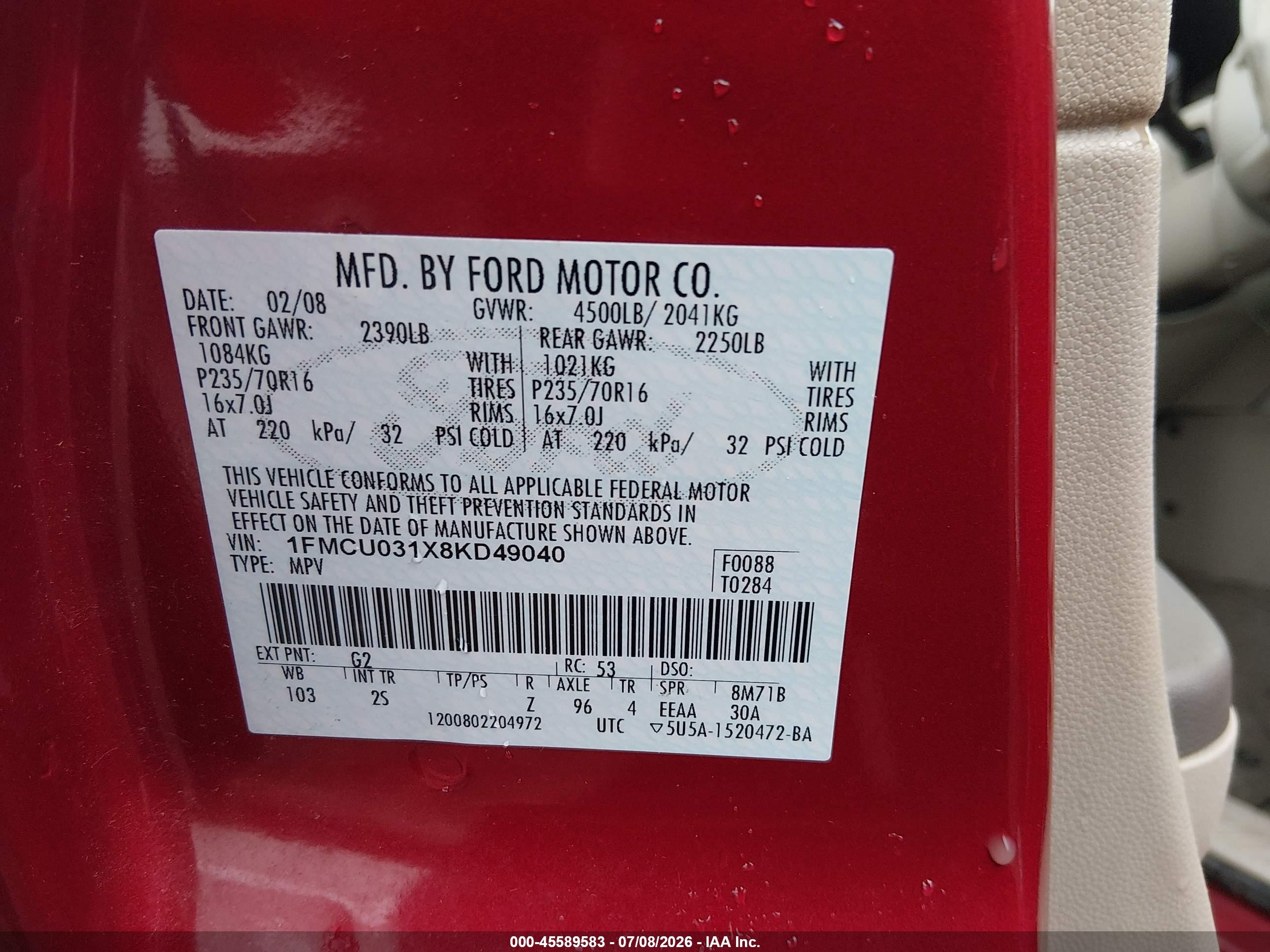 2008 Ford Escape Xlt Red vin: 1FMCU031X8KD49040