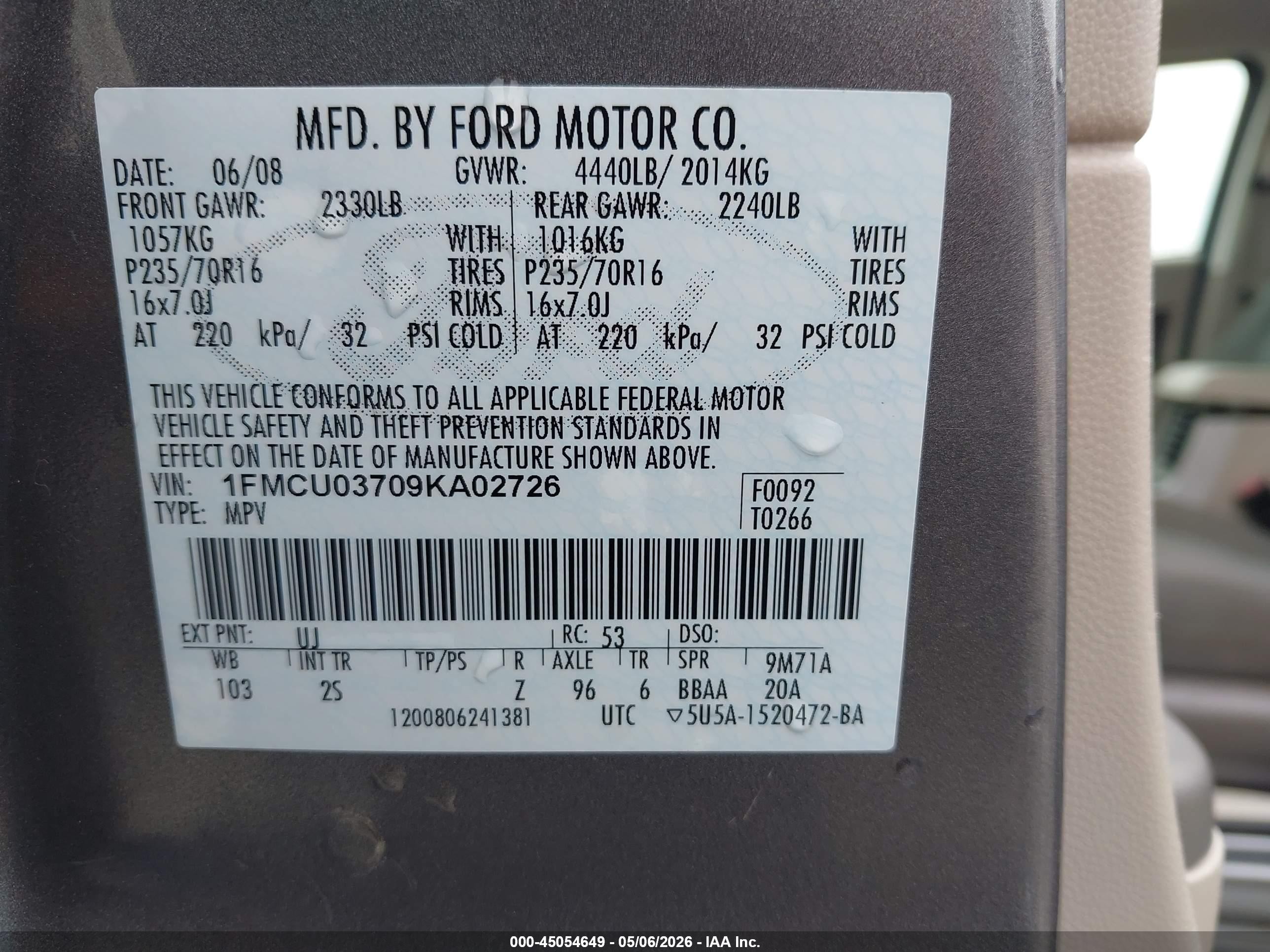 2009 Ford Escape Xlt Gray vin: 1FMCU03709KA02726
