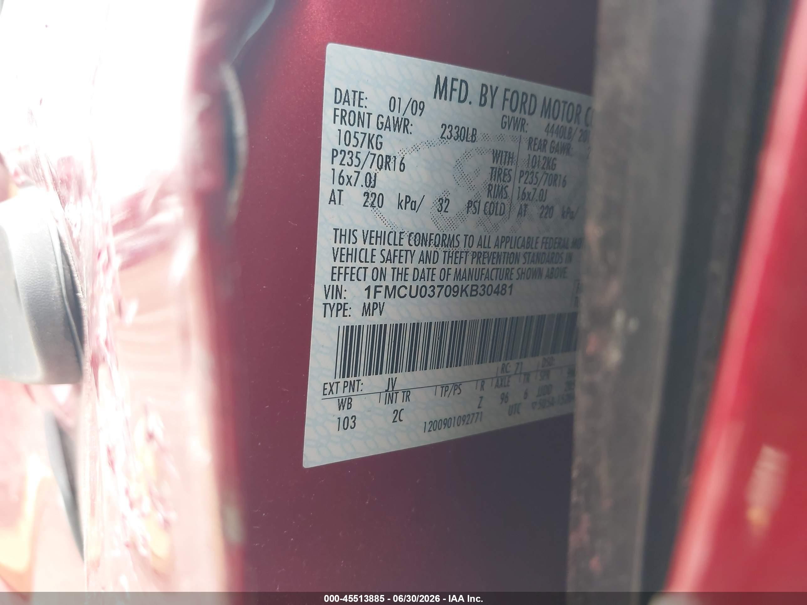 2009 Ford Escape Xlt Red vin: 1FMCU03709KB30481