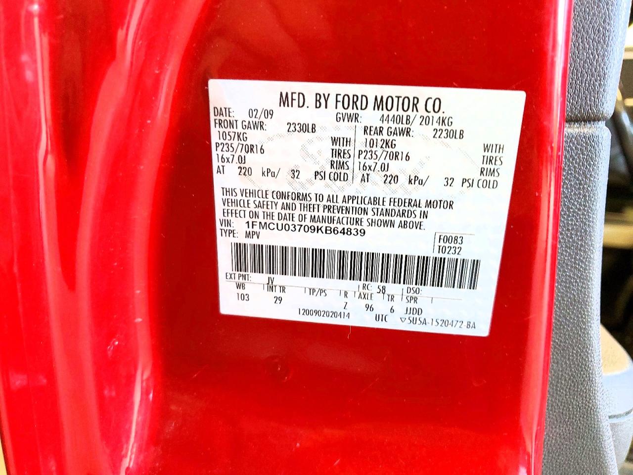 2009 Ford Escape Xlt Burgundy vin: 1FMCU03709KB64839