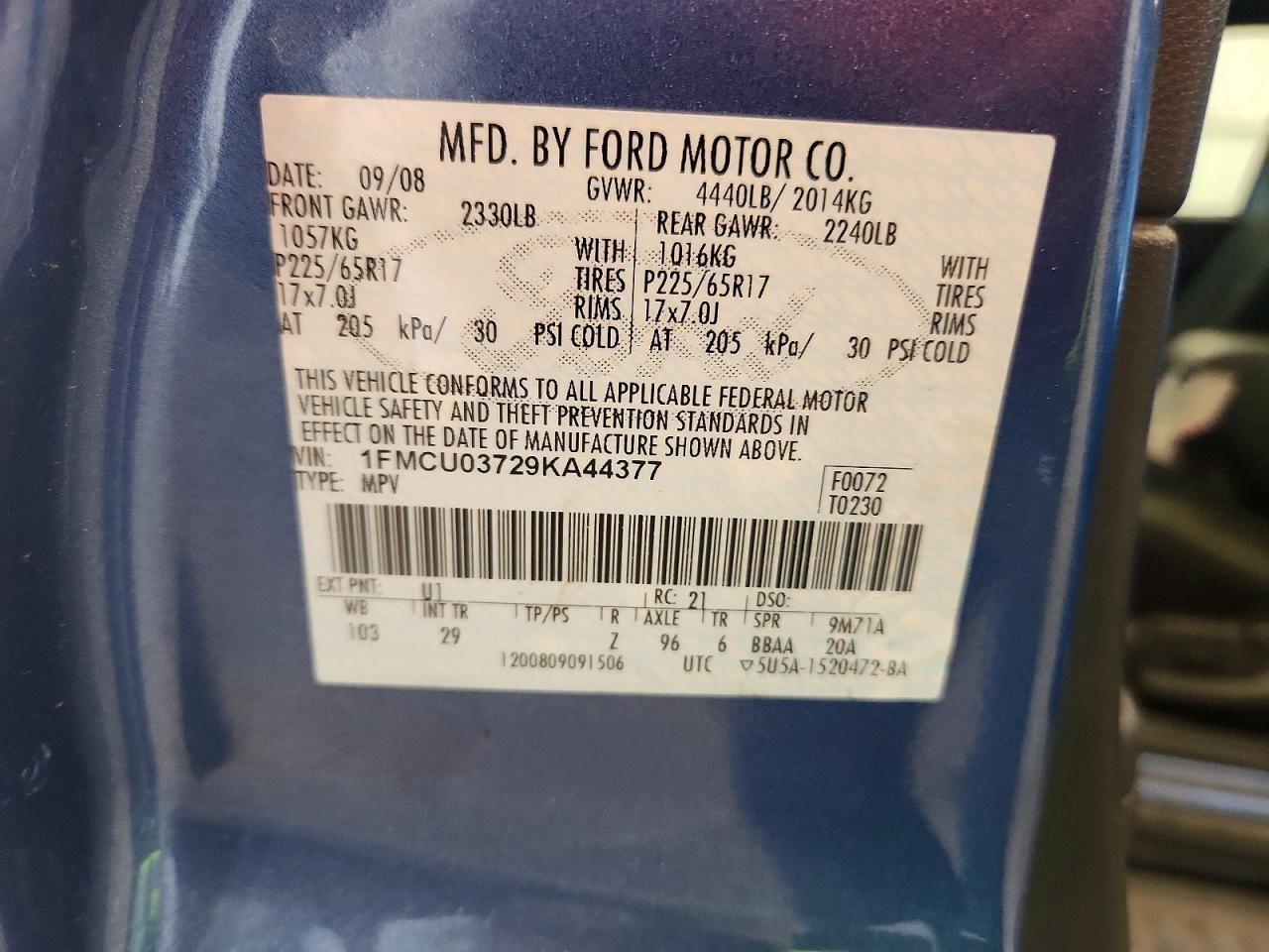 2009 Ford Escape Xlt Blue vin: 1FMCU03729KA44377