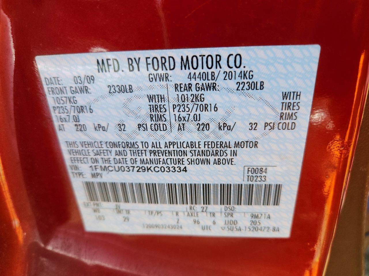 2009 Ford Escape Xlt Red vin: 1FMCU03729KC03334