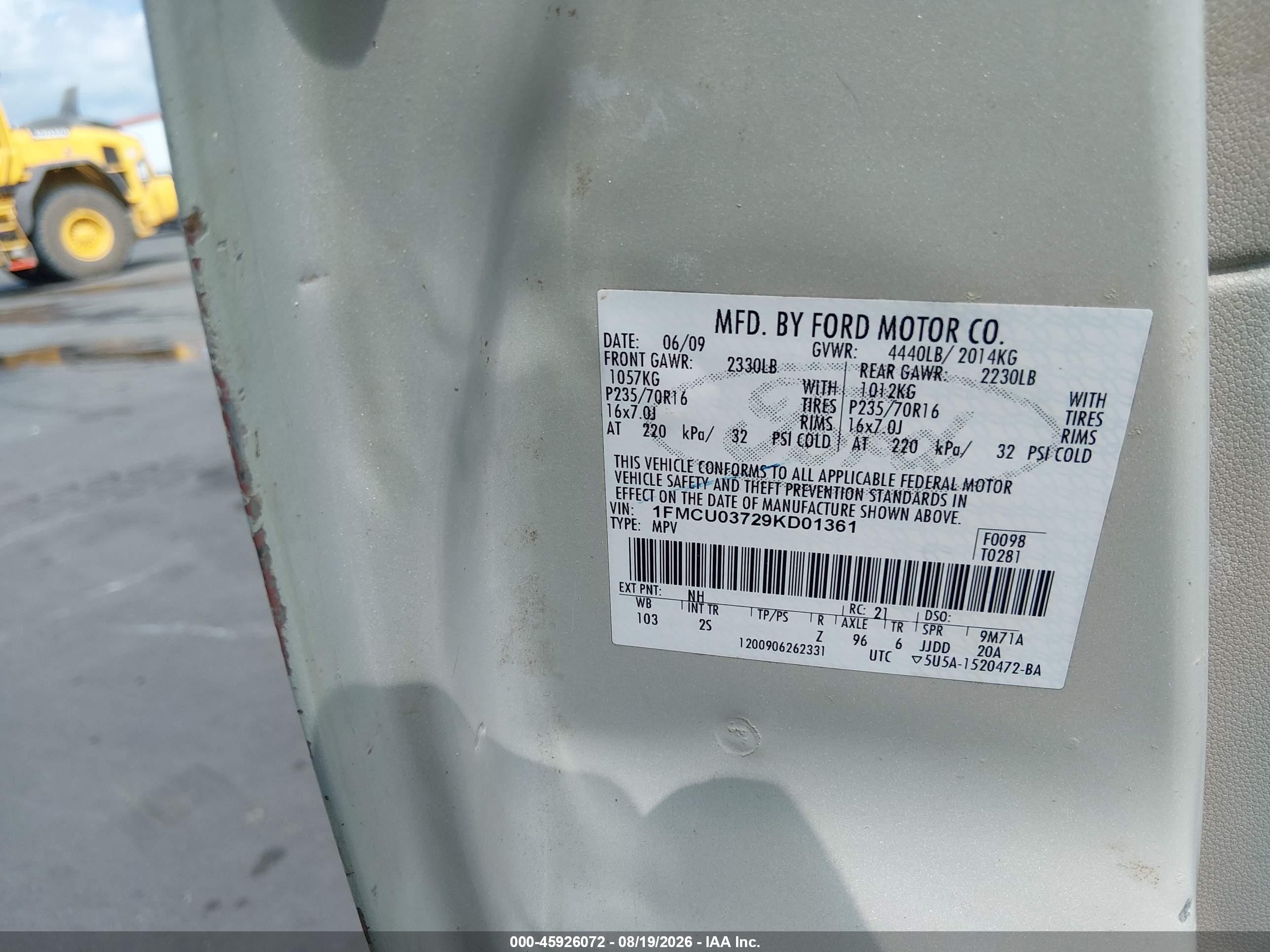 2009 Ford Escape Xlt Cream vin: 1FMCU03729KD01361