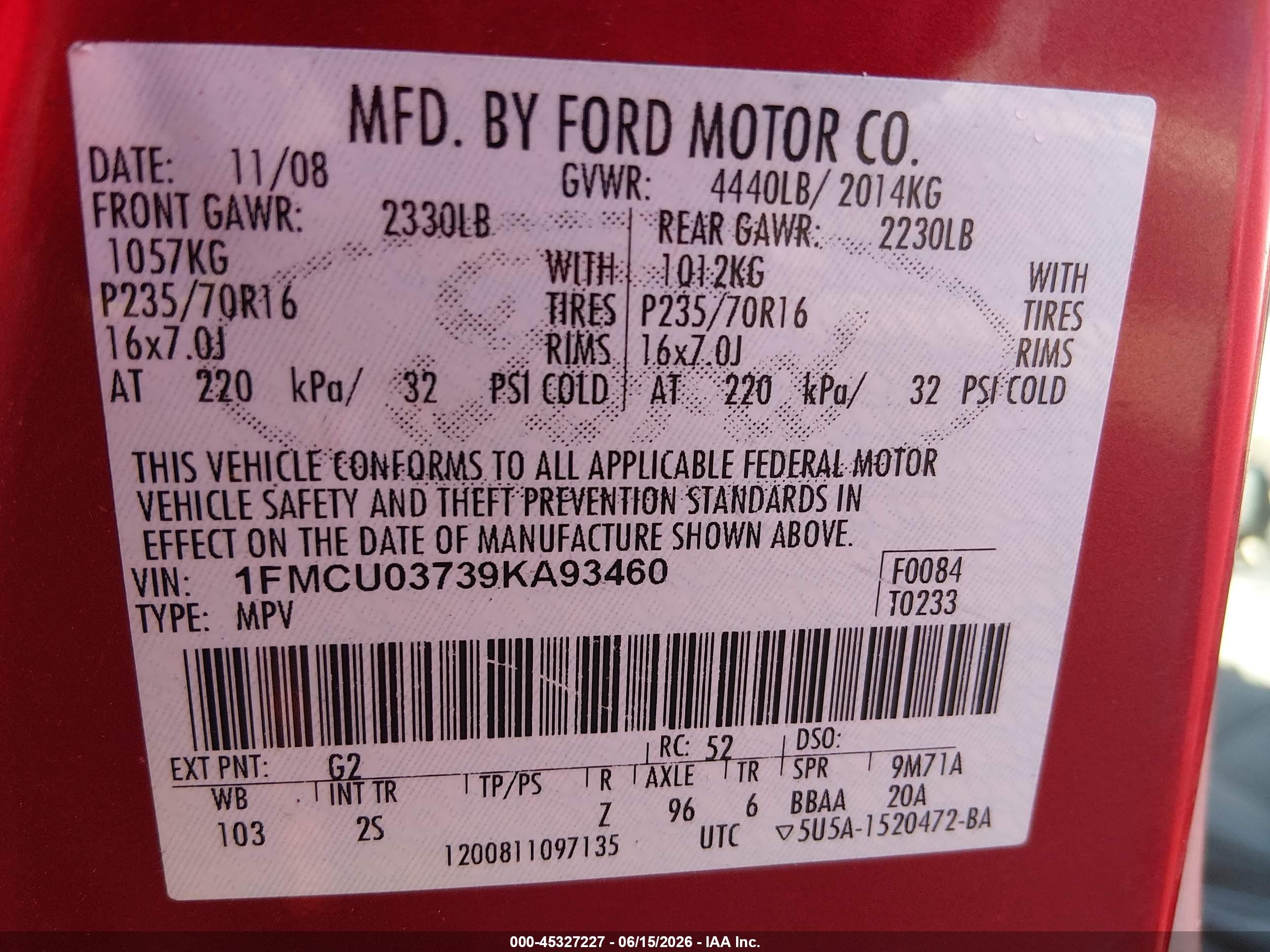 2009 Ford Escape Xlt Red vin: 1FMCU03739KA93460