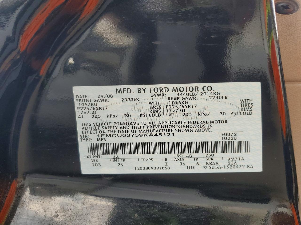 2009 Ford Escape Xlt Black vin: 1FMCU03759KA45121