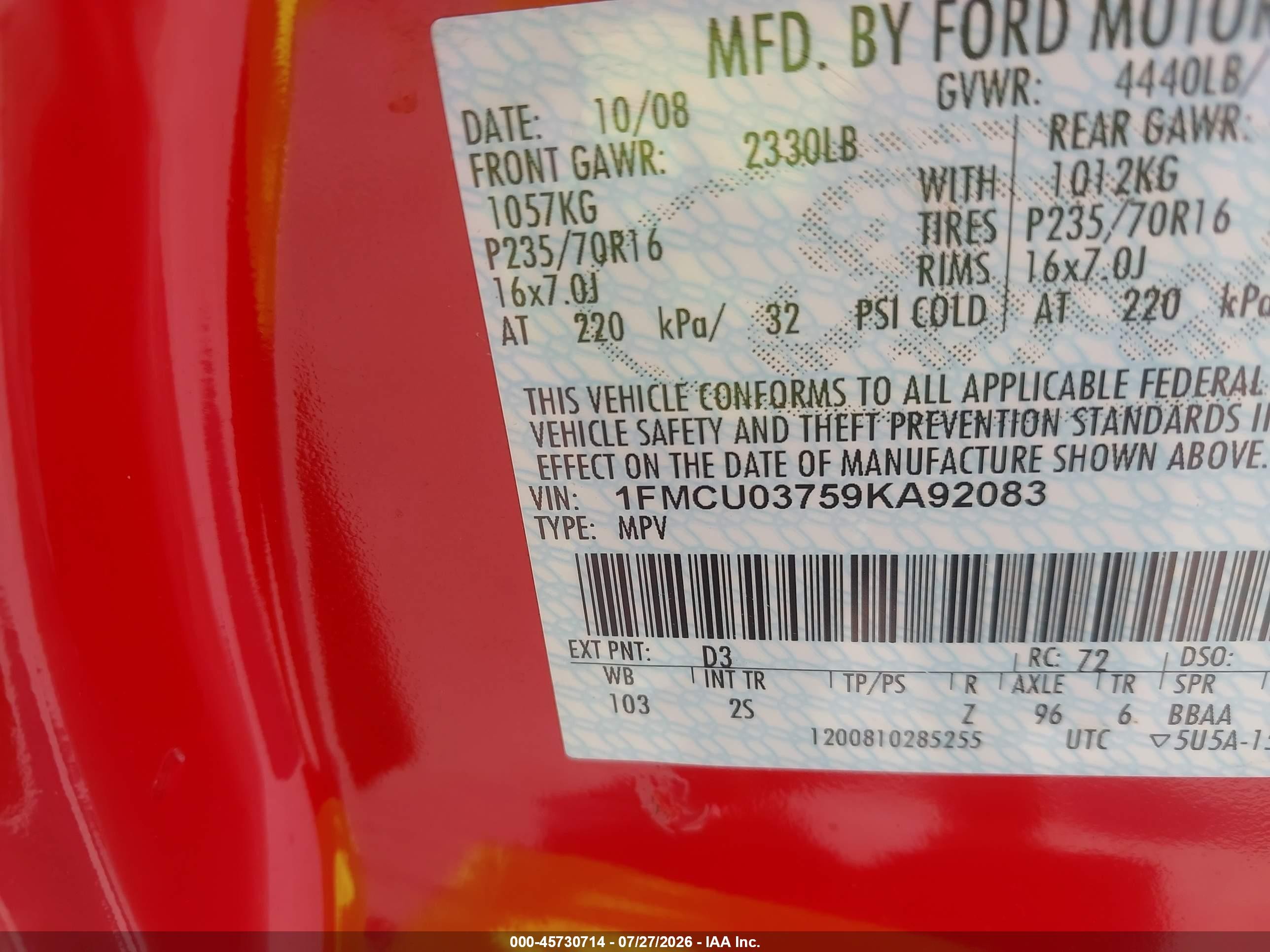 2009 Ford Escape Xlt Красный vin: 1FMCU03759KA92083