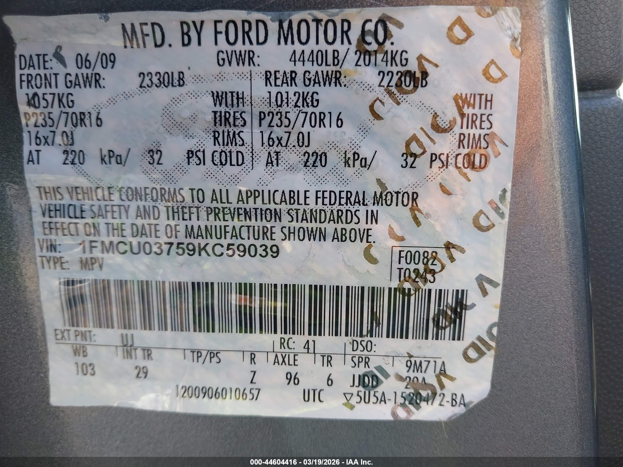 2009 Ford Escape Xlt Gray vin: 1FMCU03759KC59039