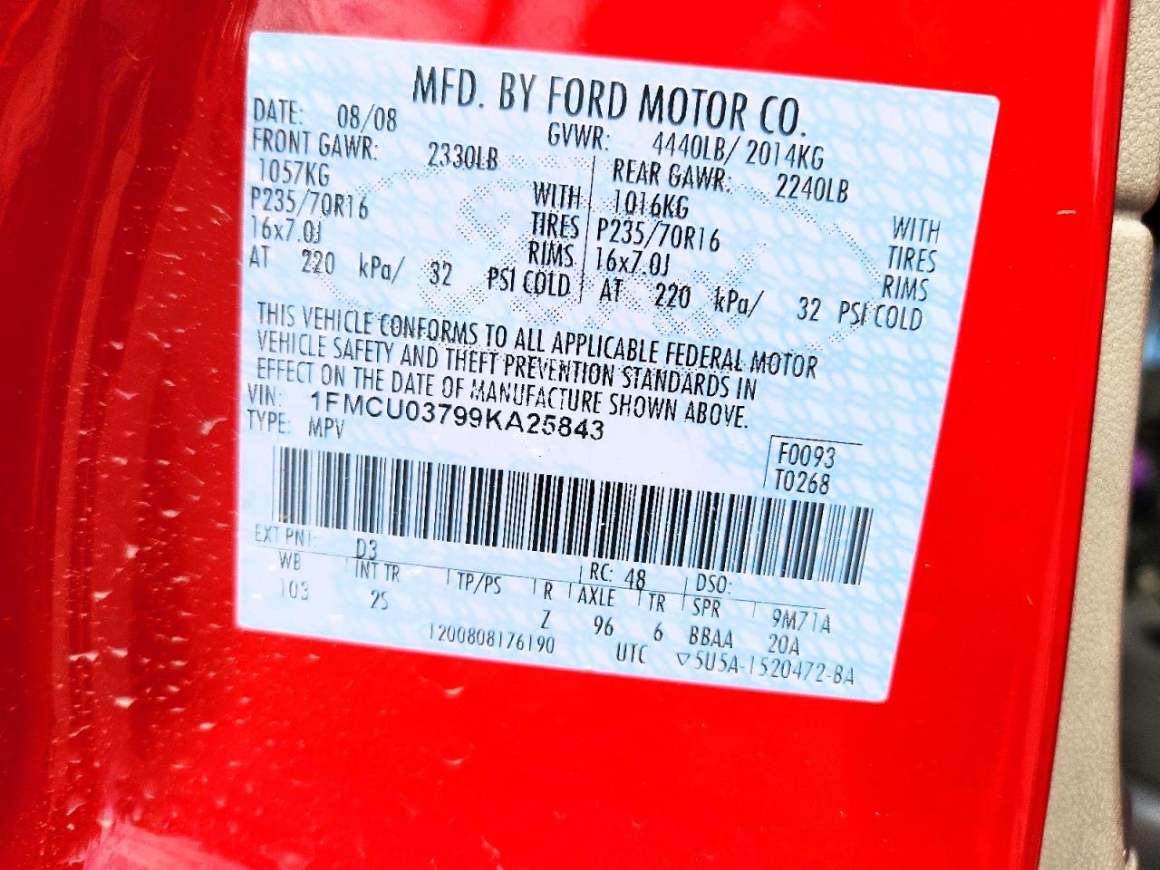 2009 Ford Escape Xlt Red vin: 1FMCU03799KA25843