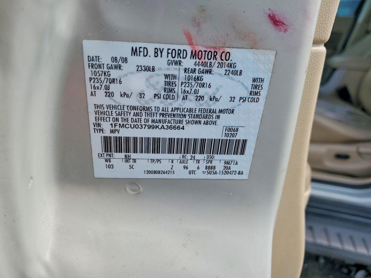 2009 Ford Escape Xlt Beige vin: 1FMCU03799KA36664