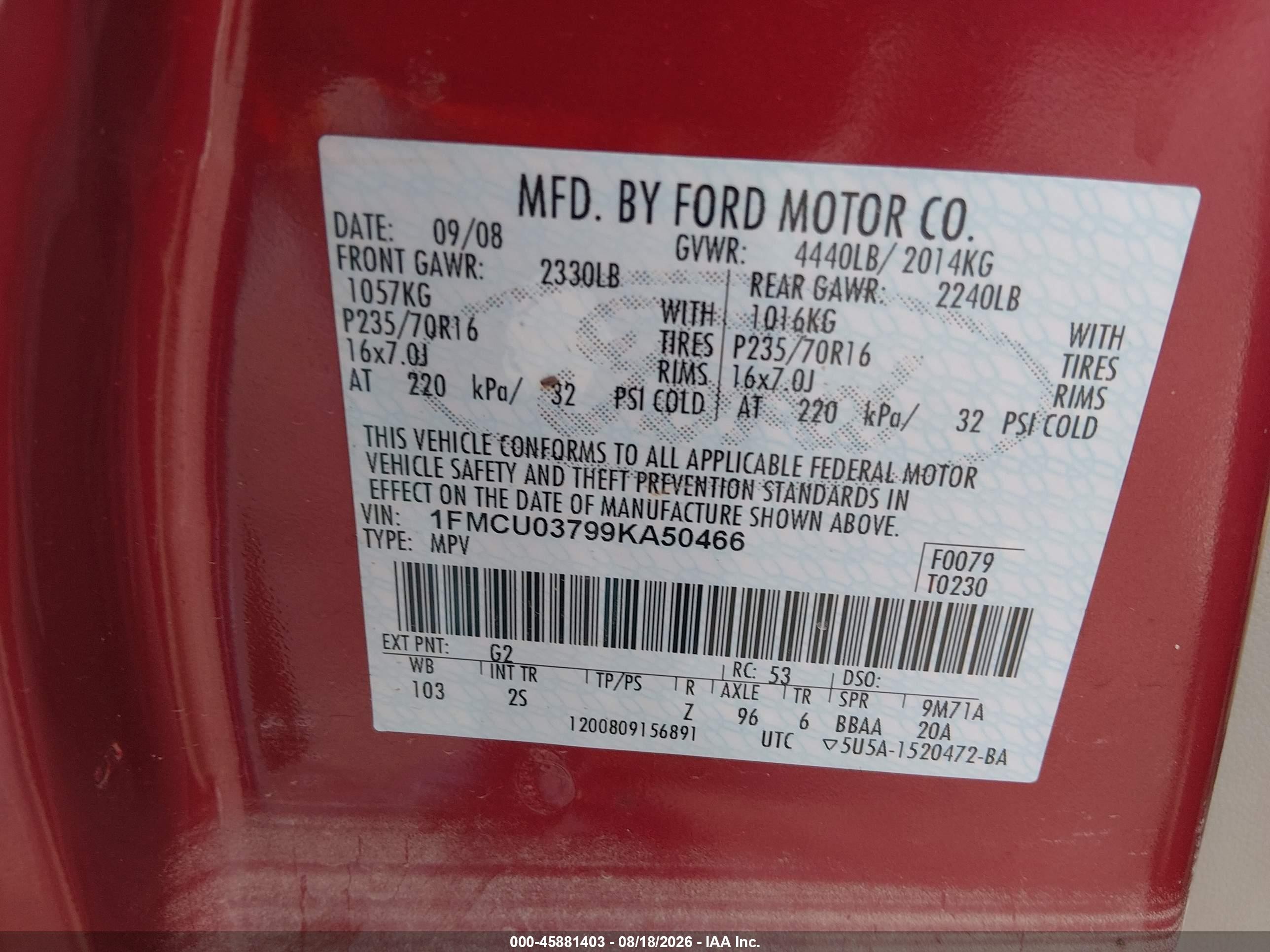 2009 Ford Escape Xlt Red vin: 1FMCU03799KA50466