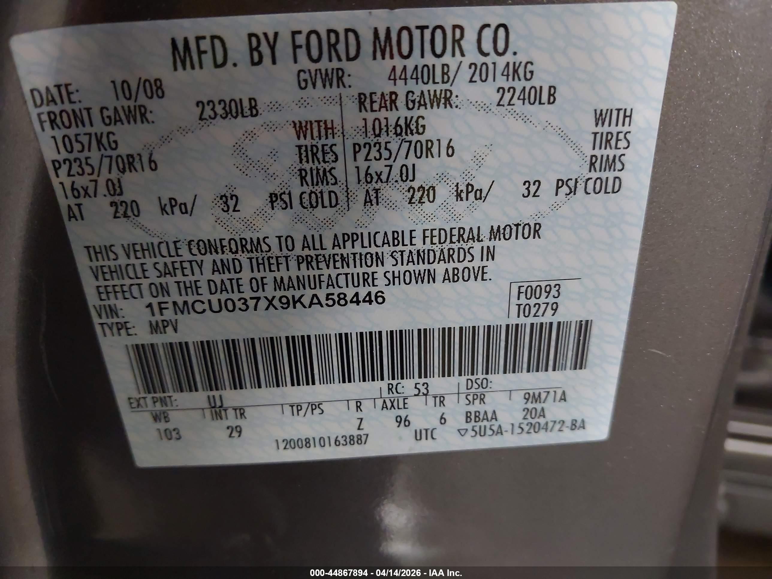 2009 Ford Escape Xlt Gray vin: 1FMCU037X9KA58446